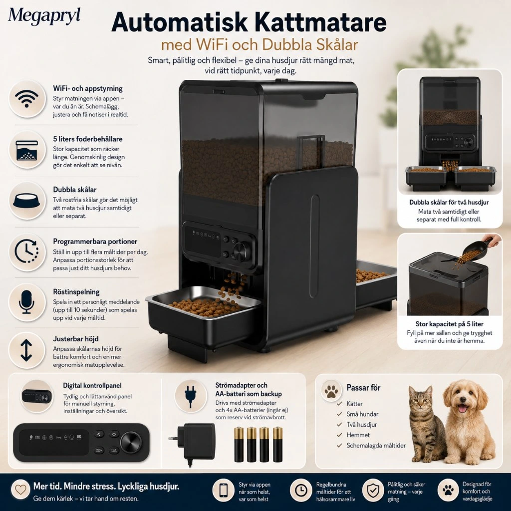 Automatisk Kattmatare med WiFi och Dubbla Skålar