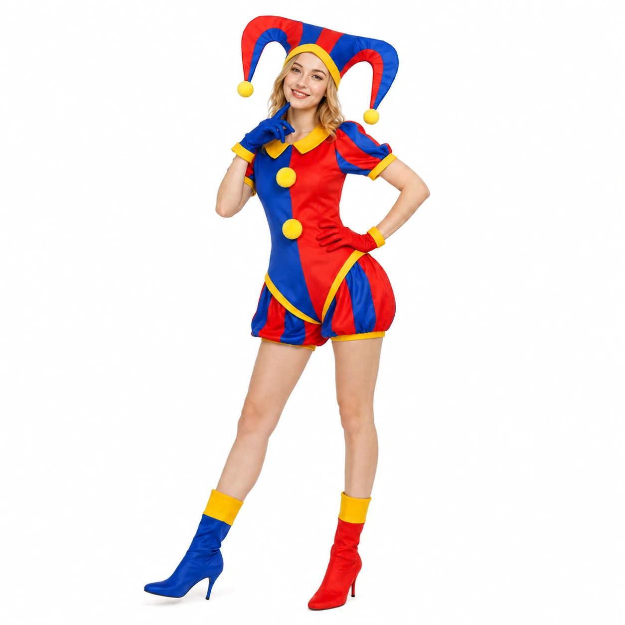 Clowndräkt cosplay med mössa och handskar