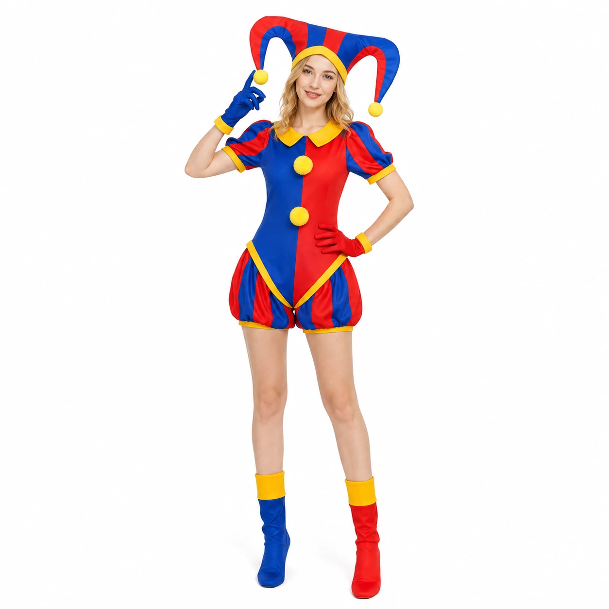 Clowndräkt cosplay med mössa och handskar