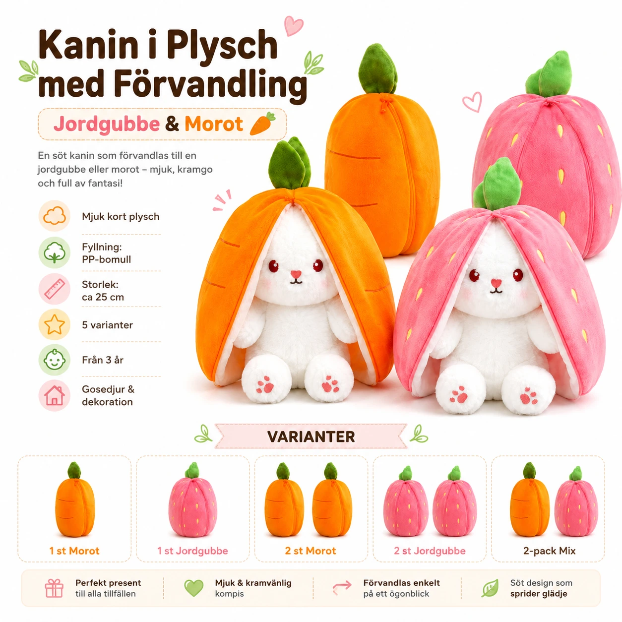 Kanin i Plysch med Förvandling – Jordgubbe & Morot