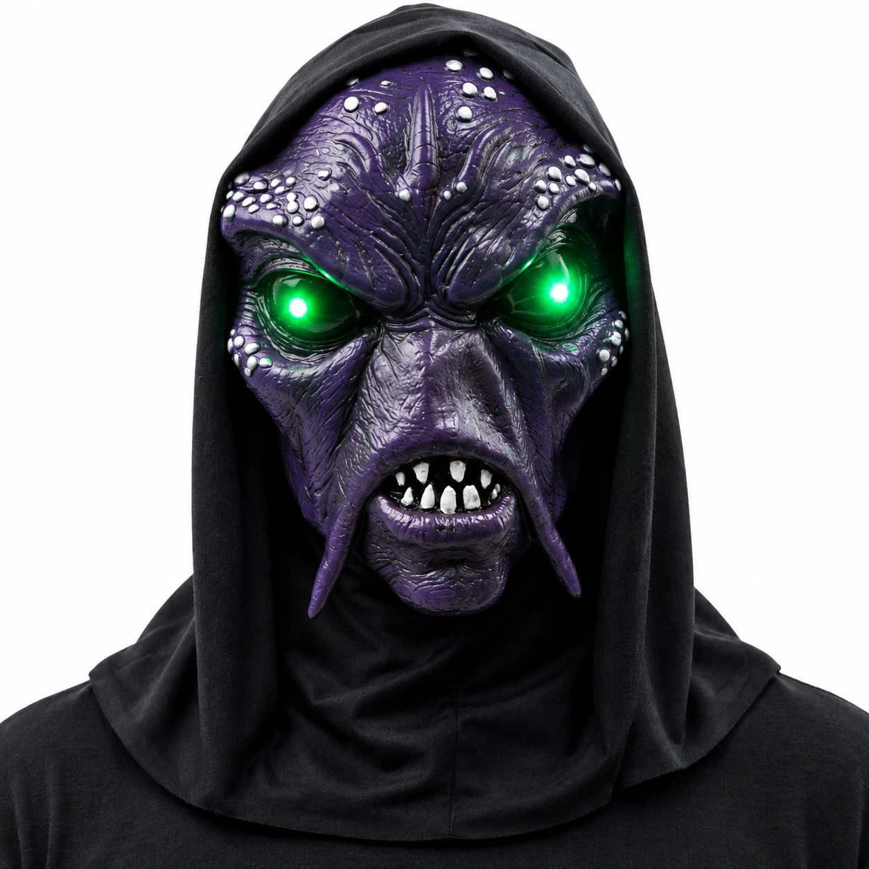 Alienmaske i lateks med LED og hette