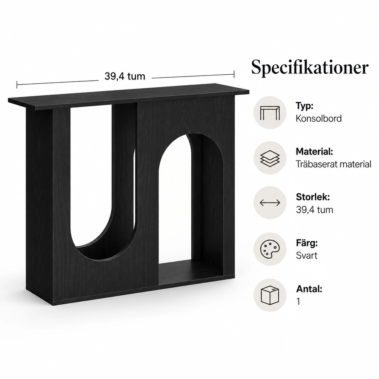 Konsolbord för hall och vardagsrum med bågformad design