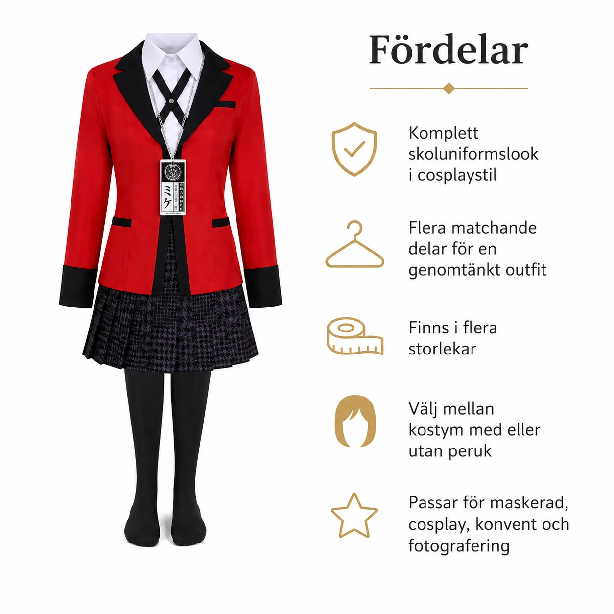 Cosplay skoluniform med kavaj och plisserad kjol