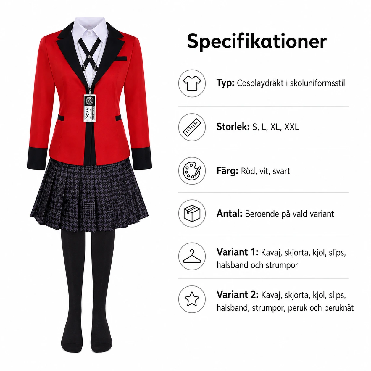 Cosplay skoluniform med kavaj och plisserad kjol