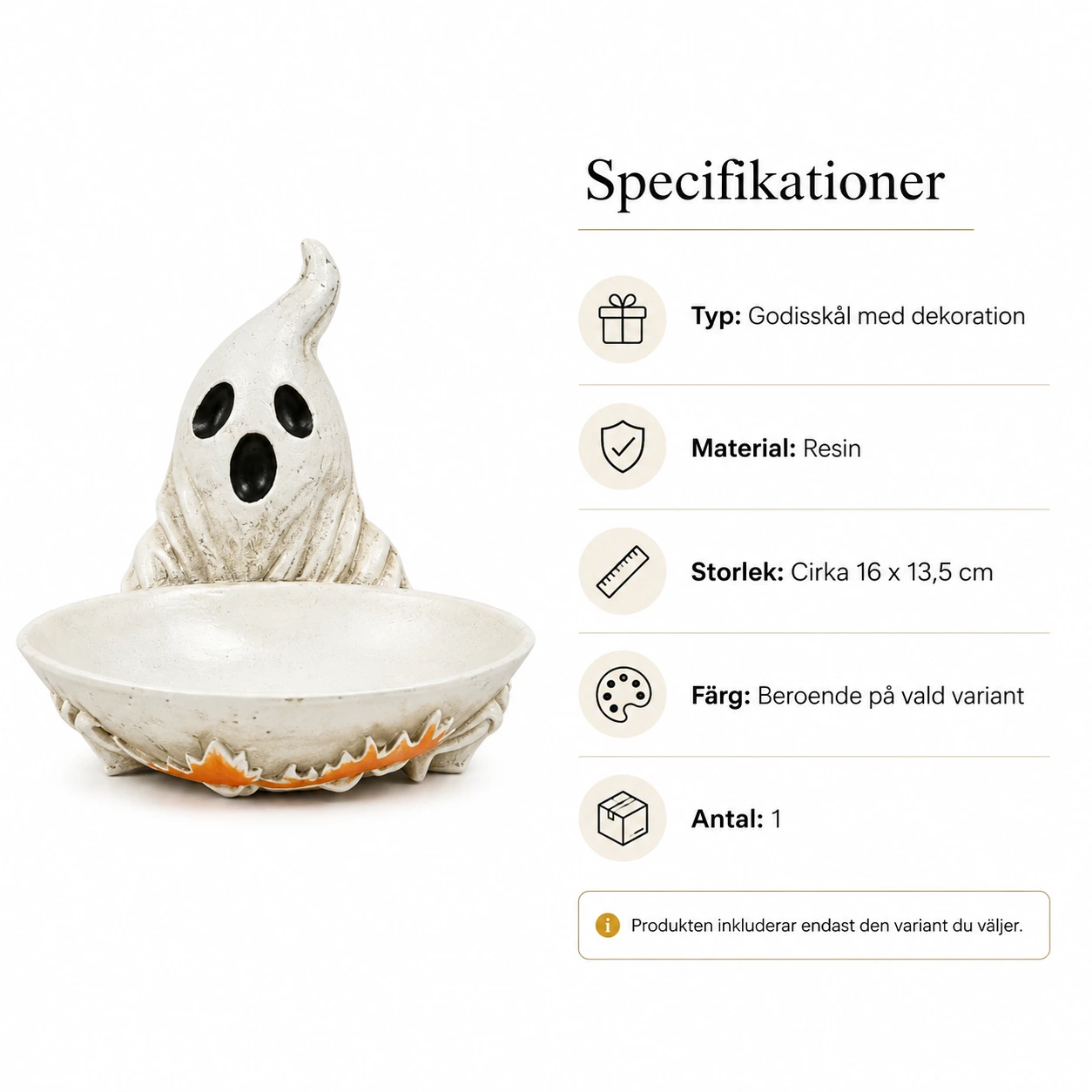 Godisskål med spöke för halloween i resin