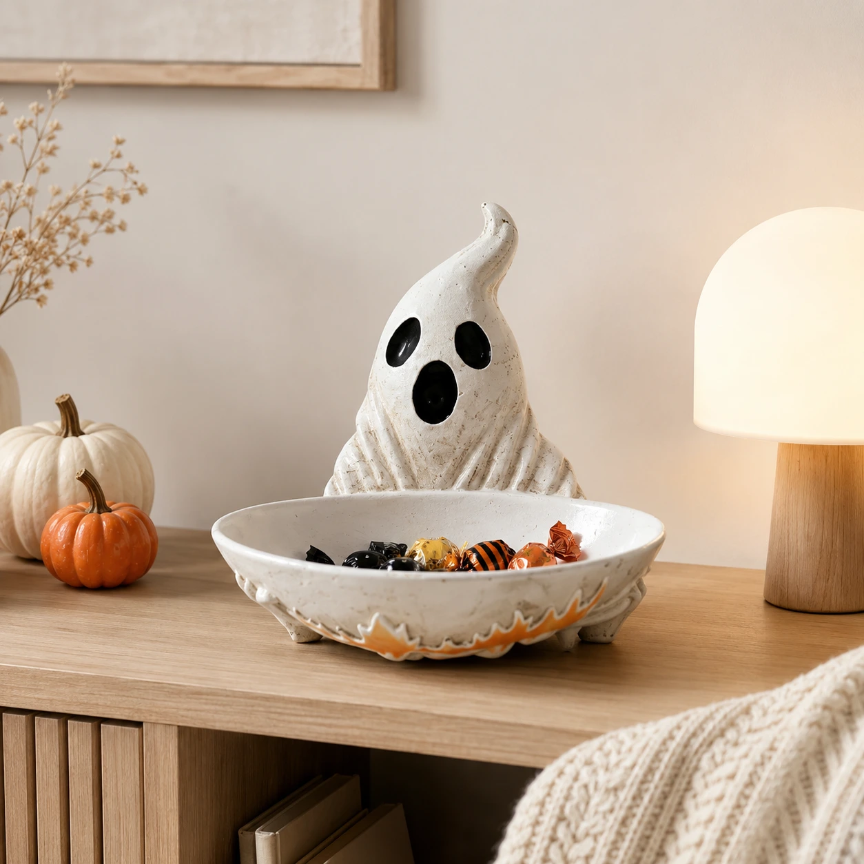 Godisskål med spöke för halloween i resin