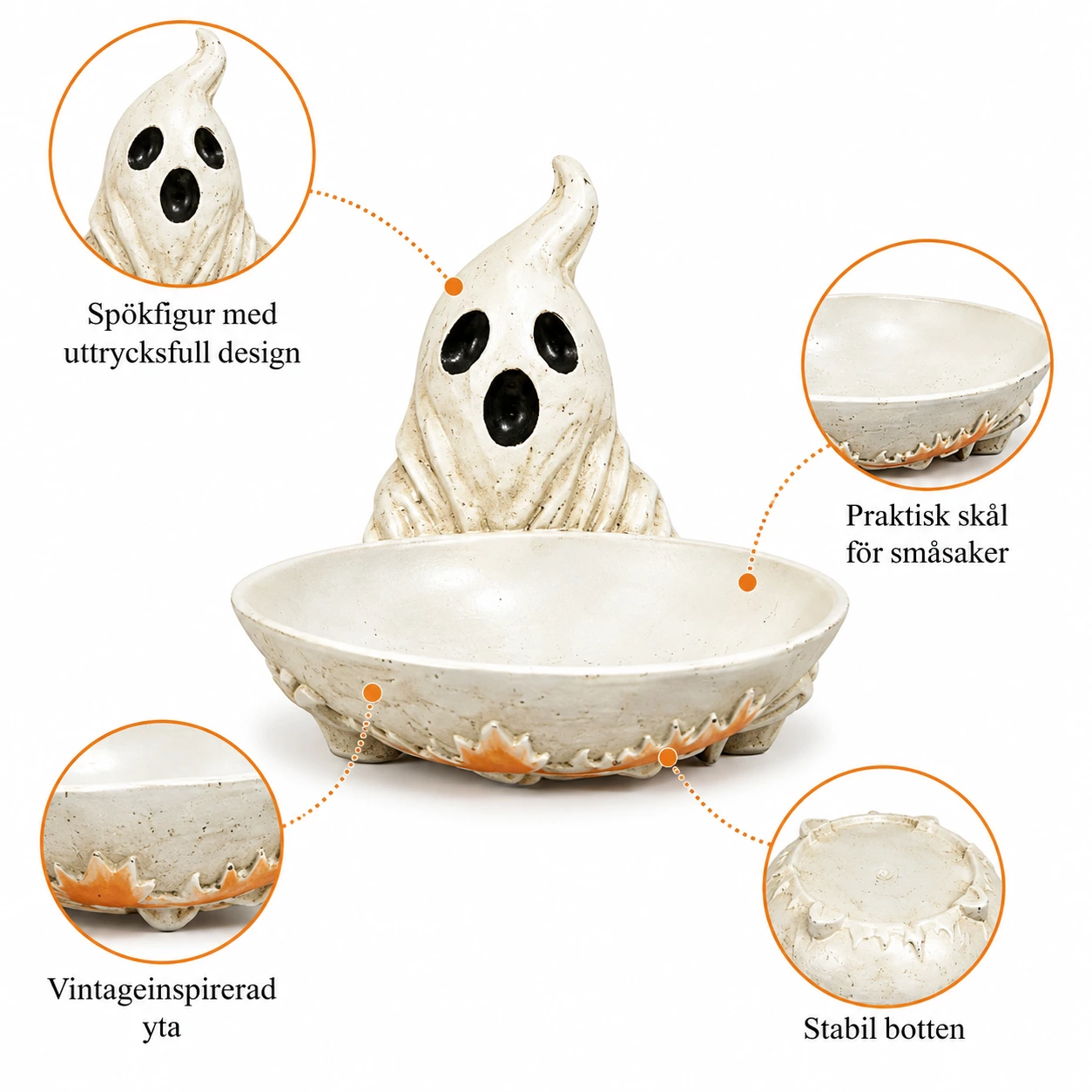 Godisskål med spöke för halloween i resin