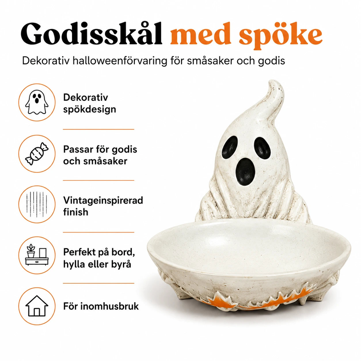 Godisskål med spöke för halloween i resin