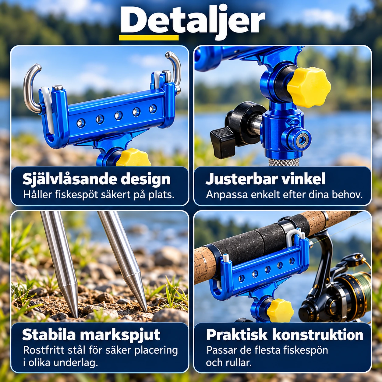 Itselukittuva kalastusvavan pidike, ruostumaton teräs