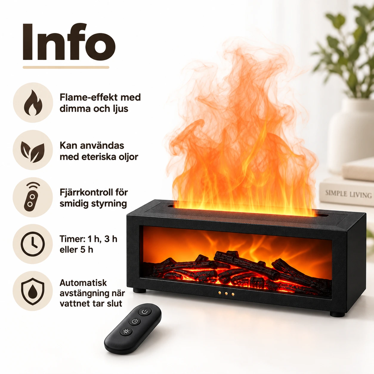 Aromadiffuusori liekkiefektillä ja kaukosäätimellä, 150 ml