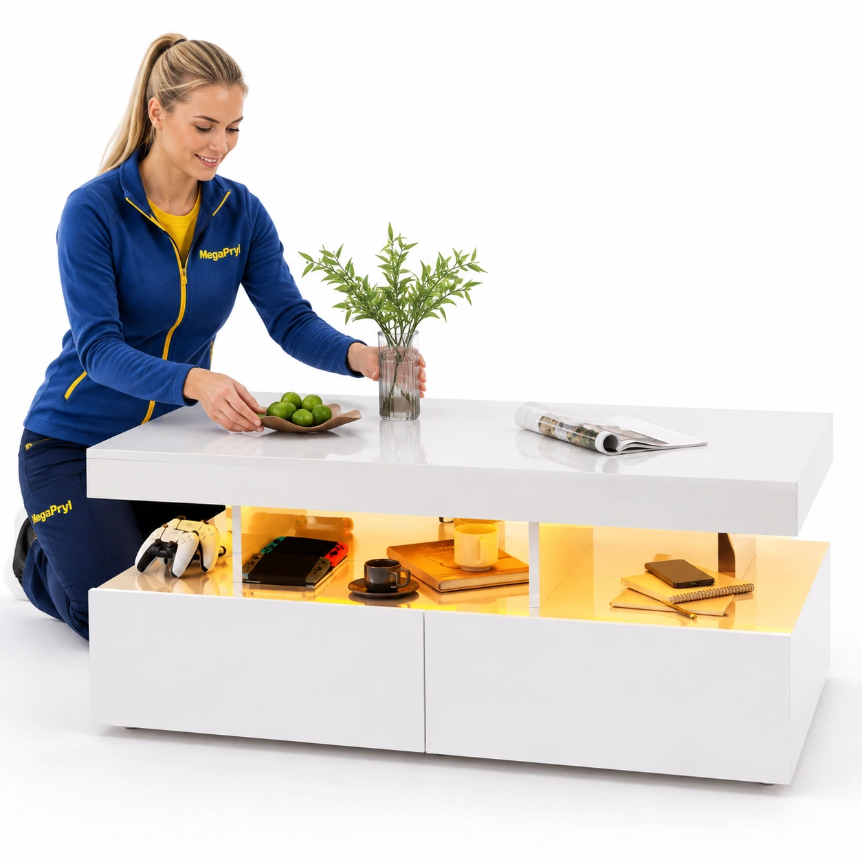 Soffbord med LED-belysning och 2 lådor