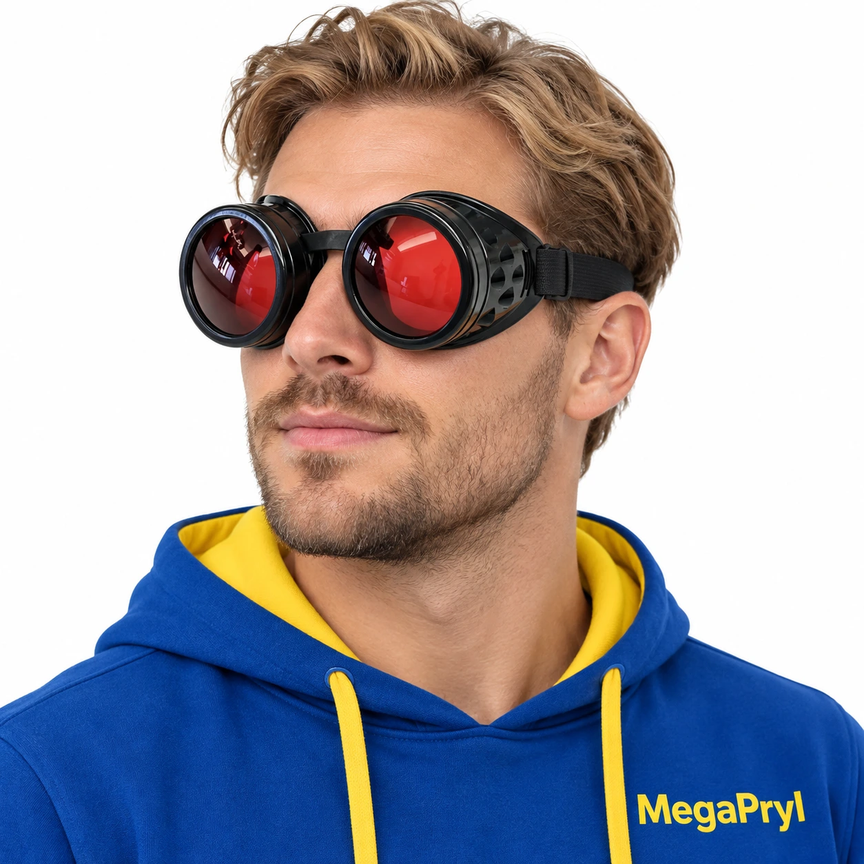 Svarta Steampunk Skyddsglasögon med Röda Linser
