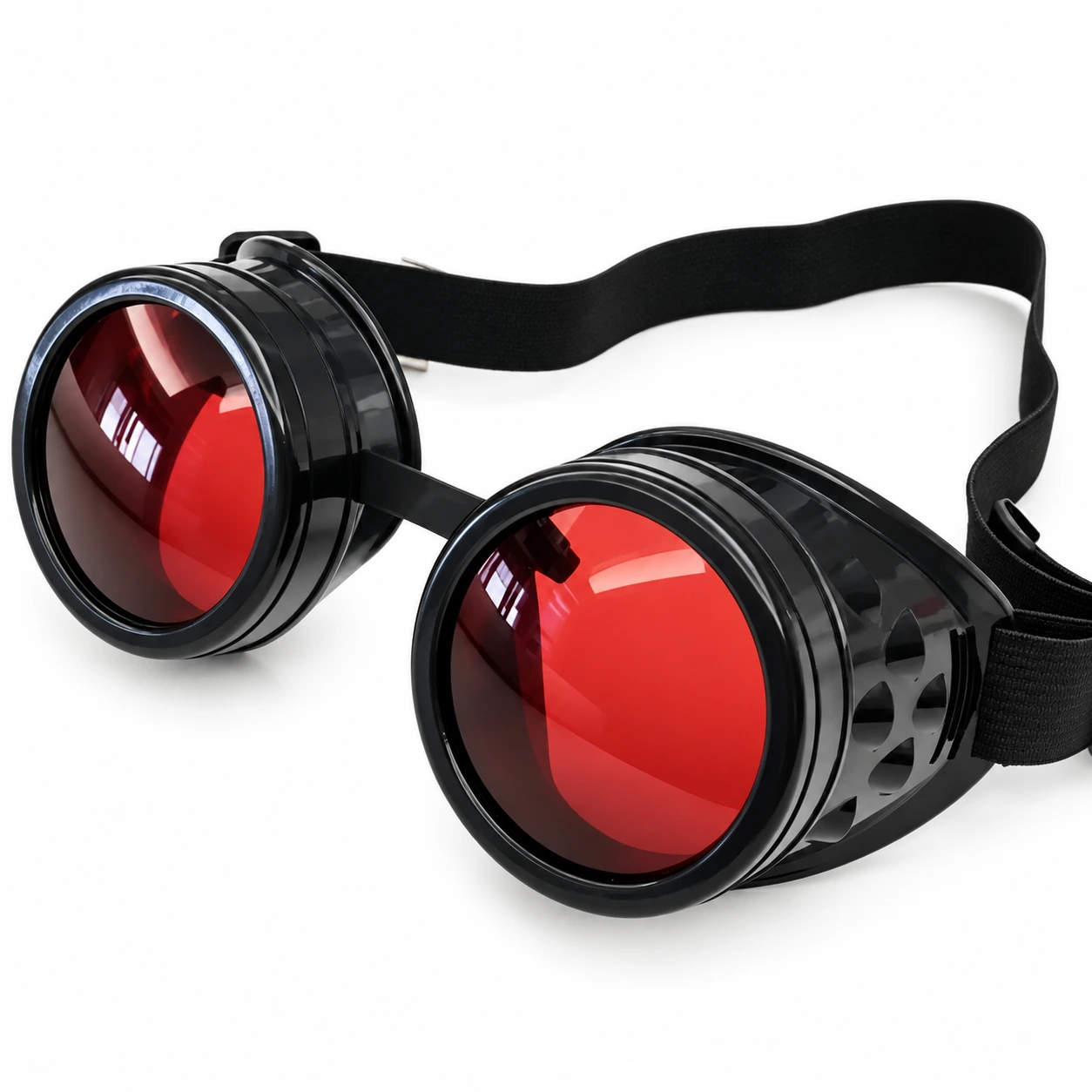 Svarta Steampunk Skyddsglasögon med Röda Linser