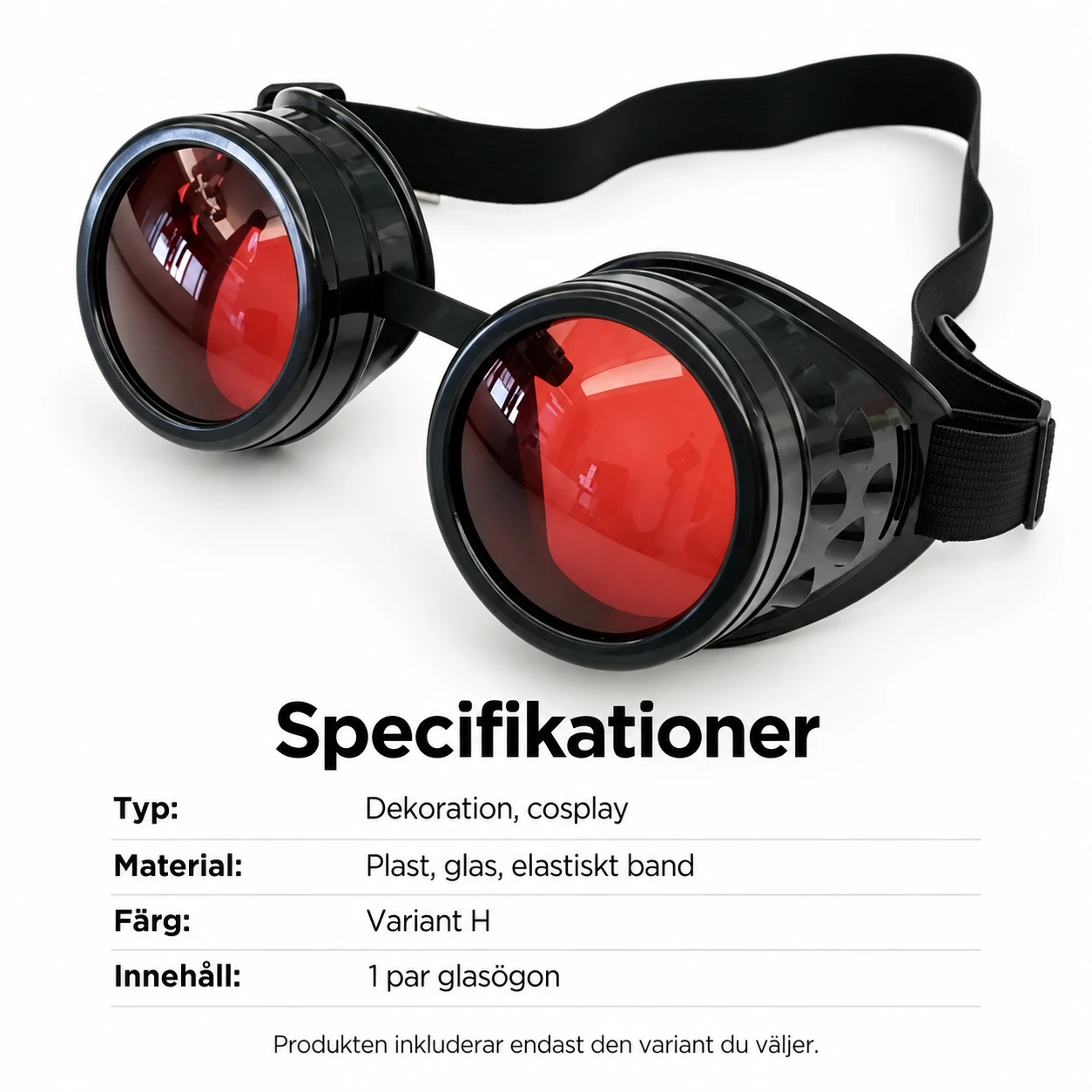 Svarta Steampunk Skyddsglasögon med Röda Linser