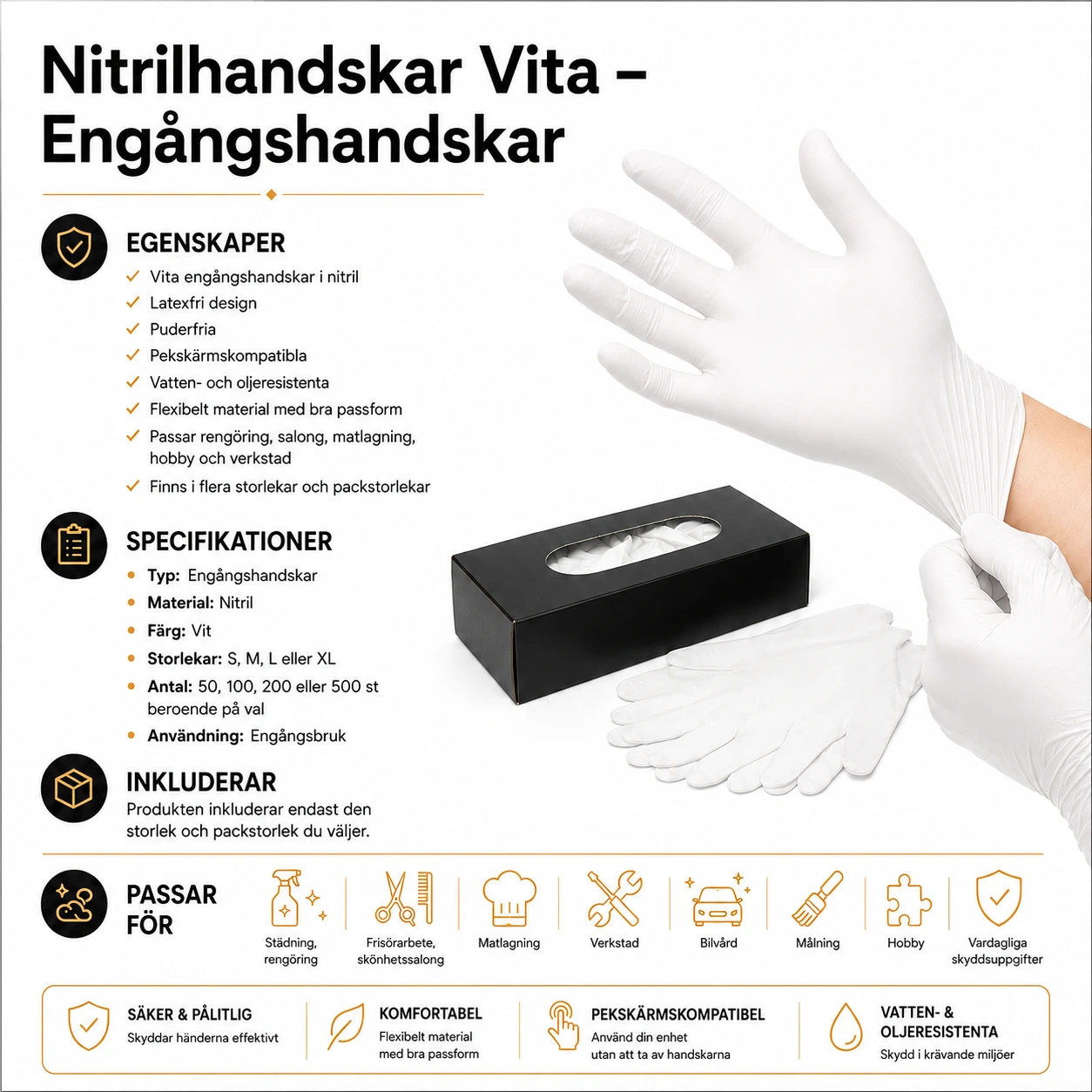 Nitrilhandskar Vita – Engångshandskar