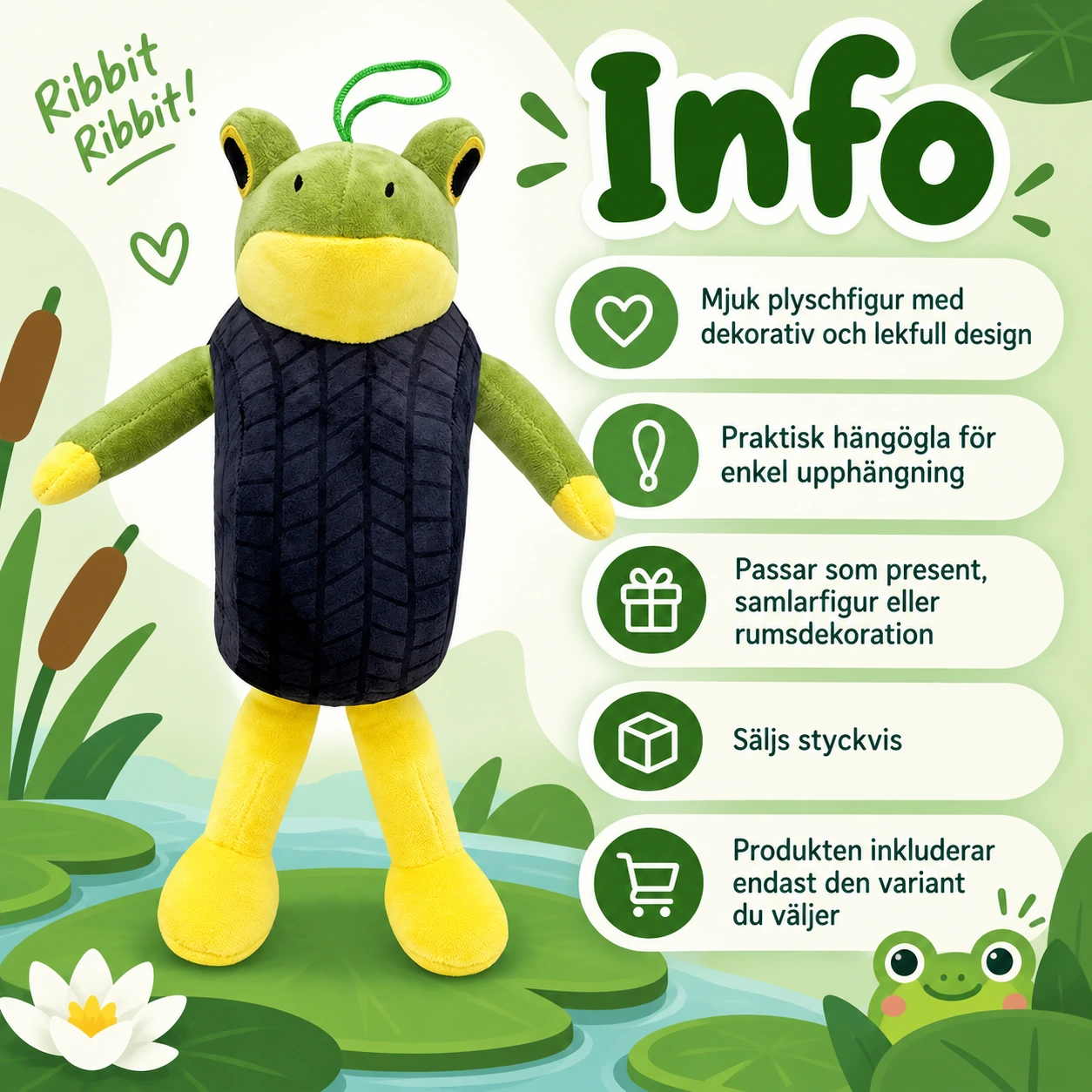 Grodan Plyschdocka med hängögla, 1 st