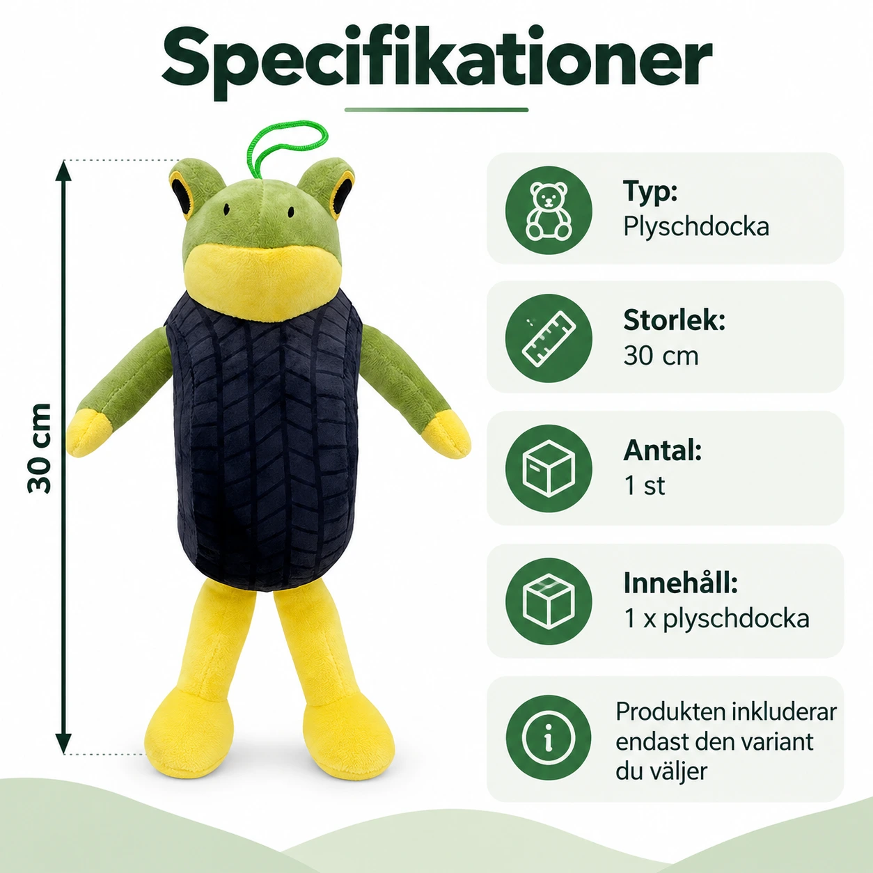 Grodan Plyschdocka med hängögla, 1 st