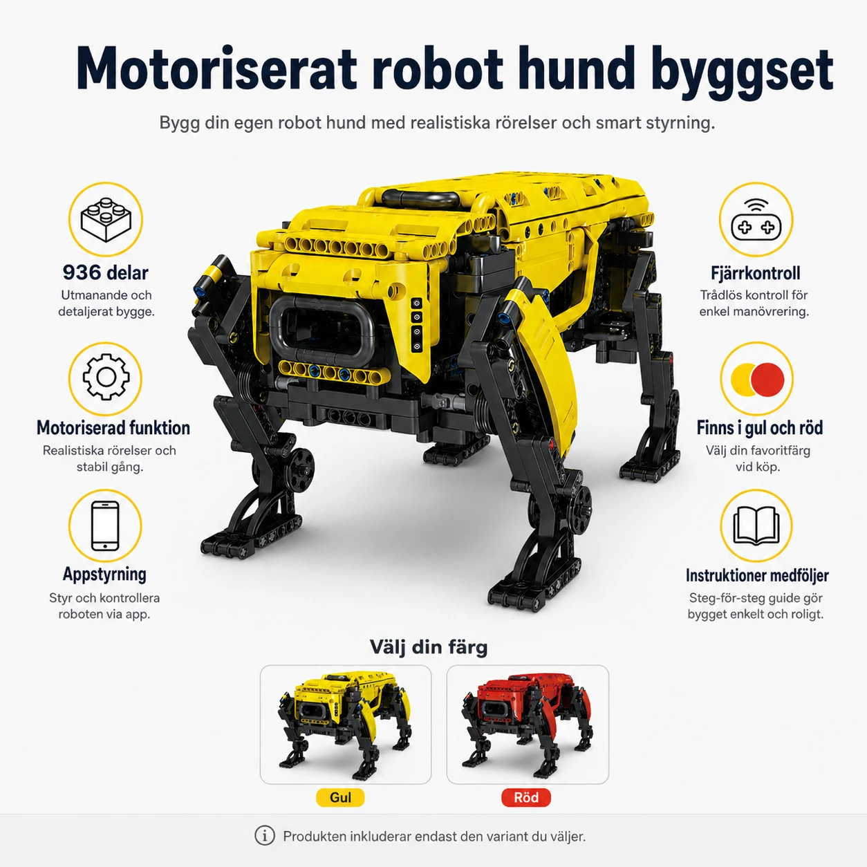 Motoriserat robot hund byggset med app och fjärrkontroll