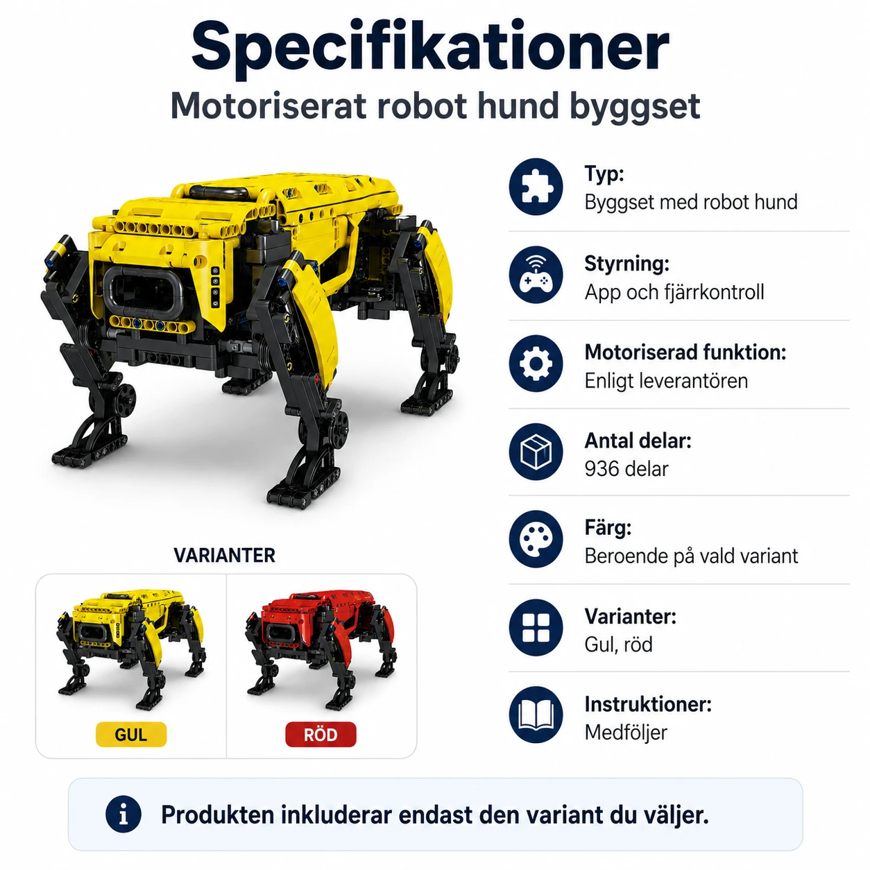 Motoriserat robot hund byggset med app och fjärrkontroll