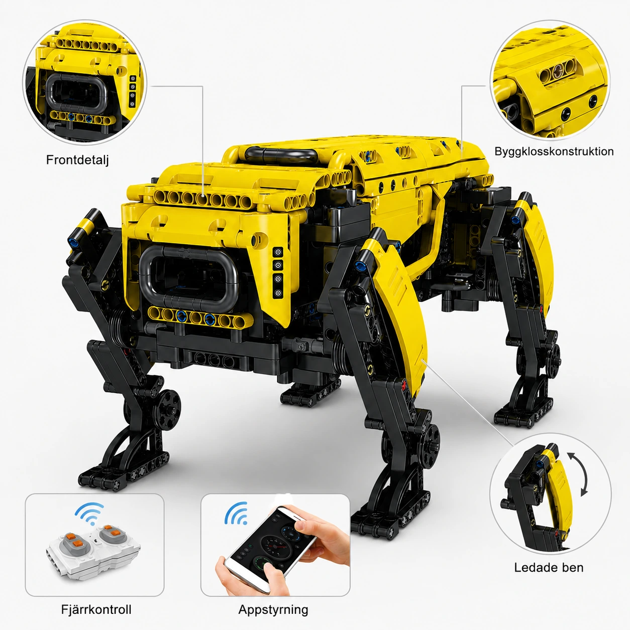 Motoriserat robot hund byggset med app och fjärrkontroll