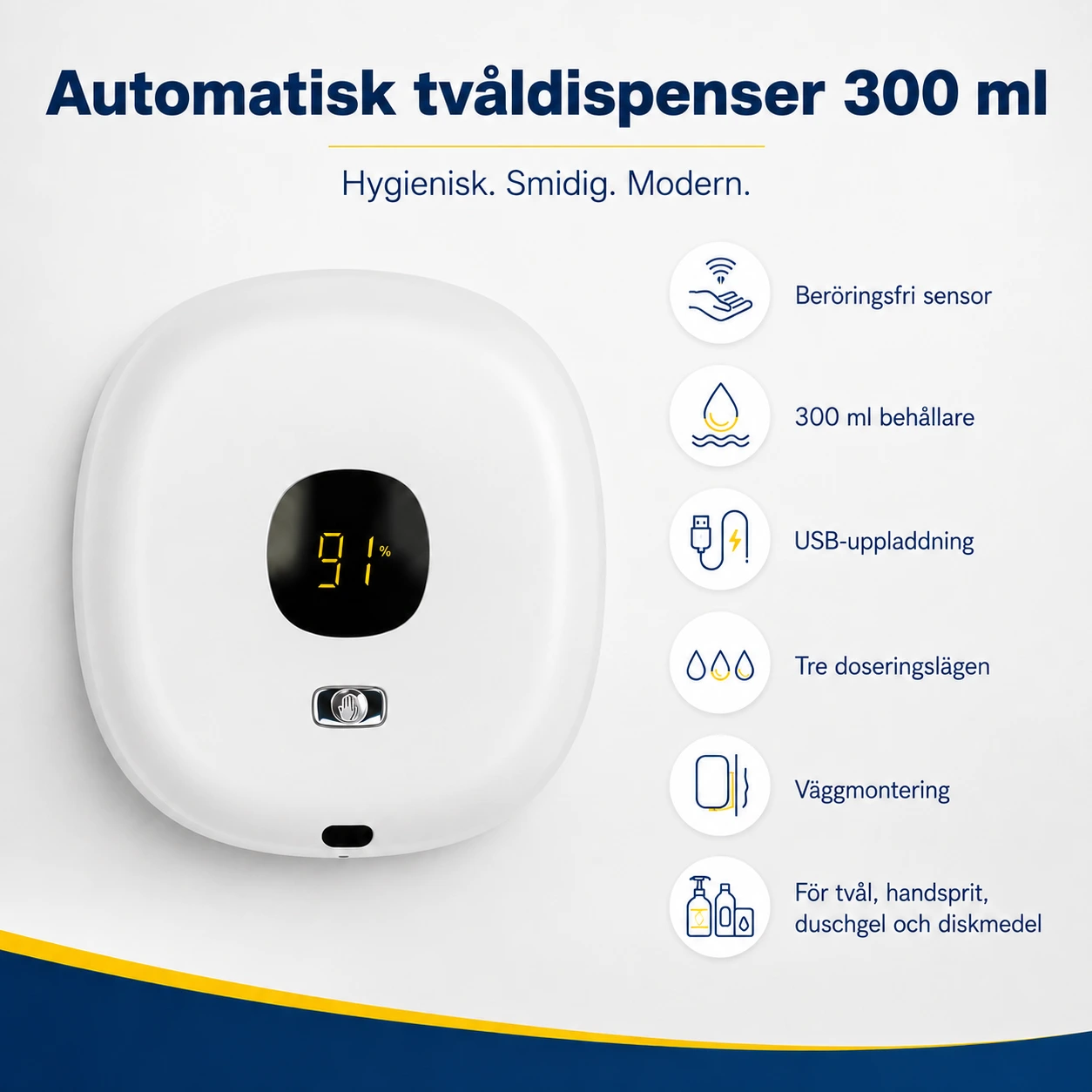Automatisk tvåldispenser för väggmontering 300 ml