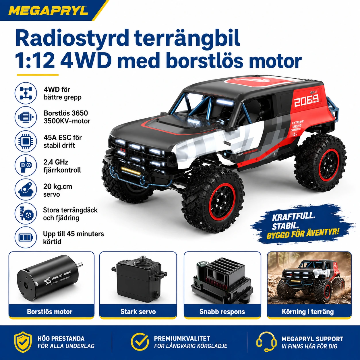 Radiostyrd terrängbil 1:12 4WD med borstlös motor