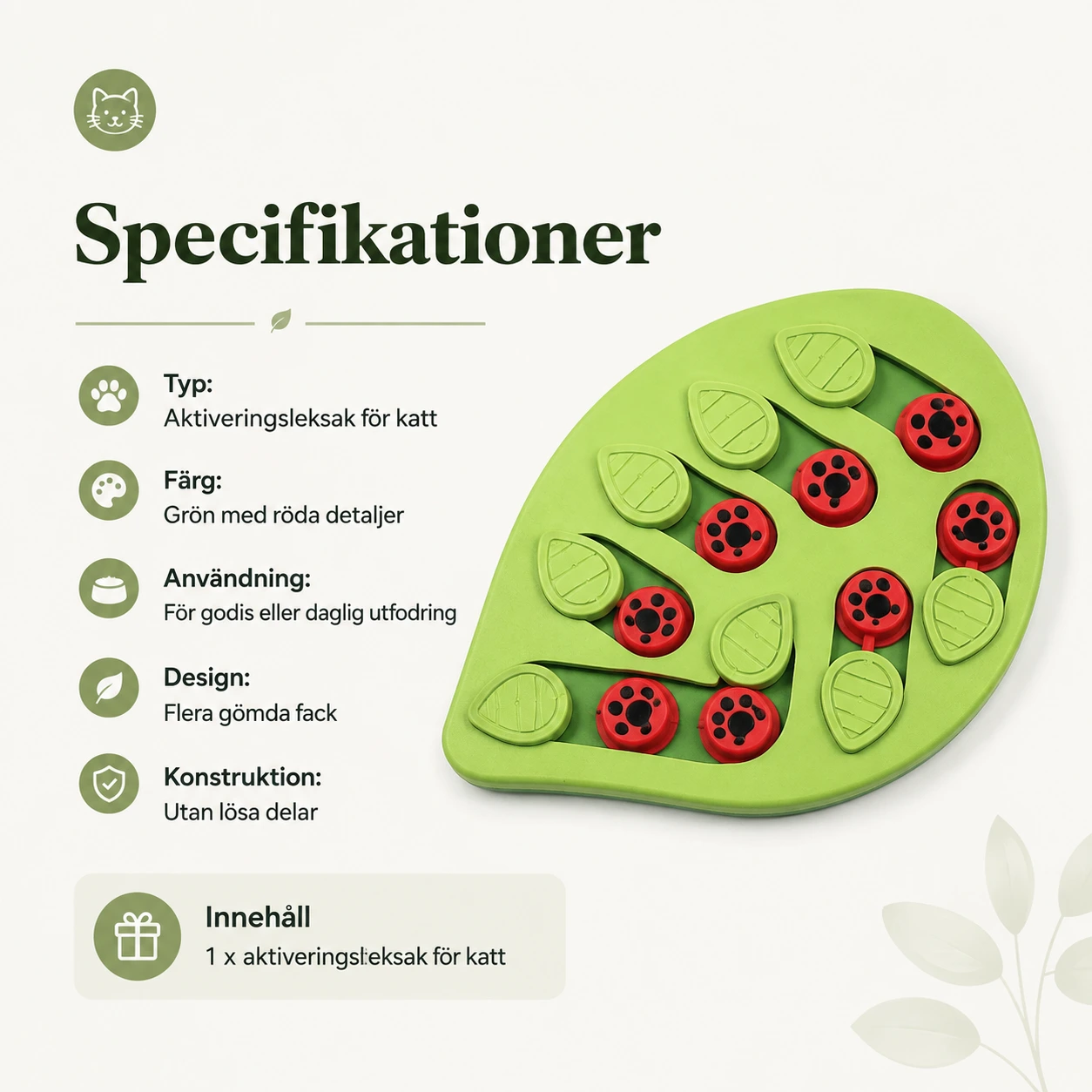 Aktiveringsleksak för katt med gömda godisfack