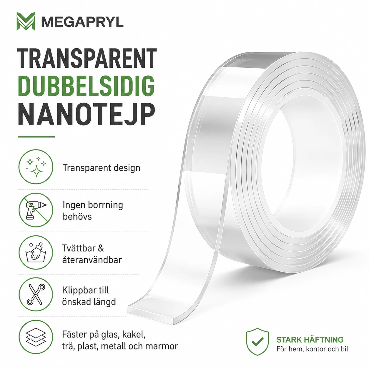Dubbelhäftande Nanotejp Transparent