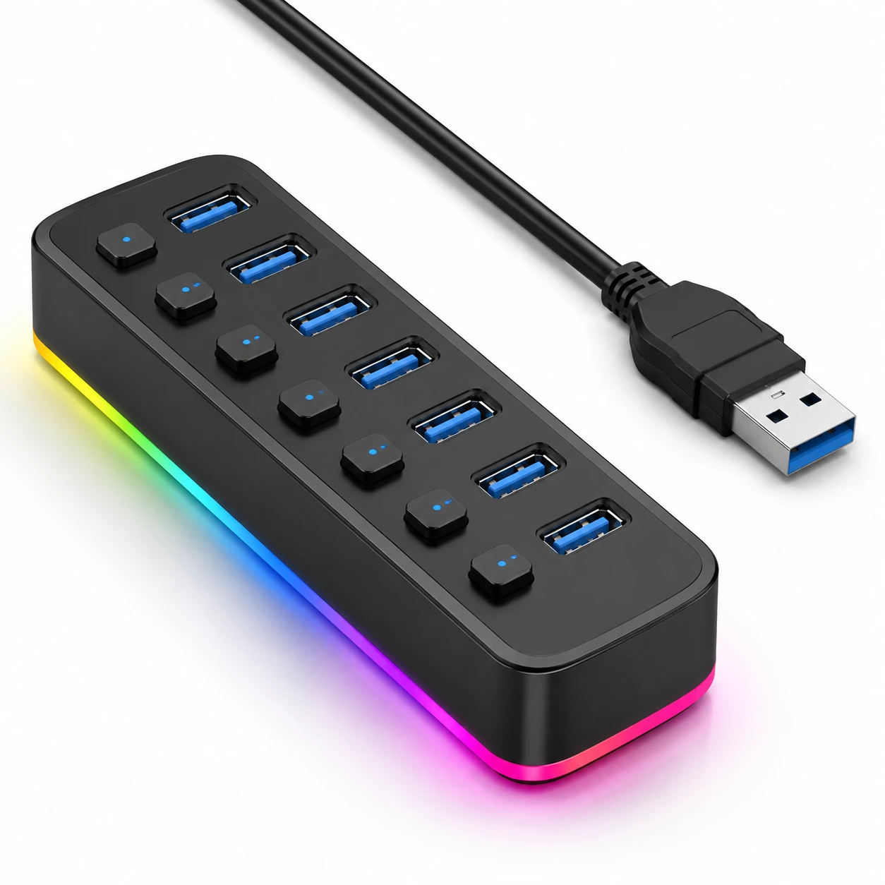 USB Hub 7 Portar RGB – USB 3.0 med Strömbrytare