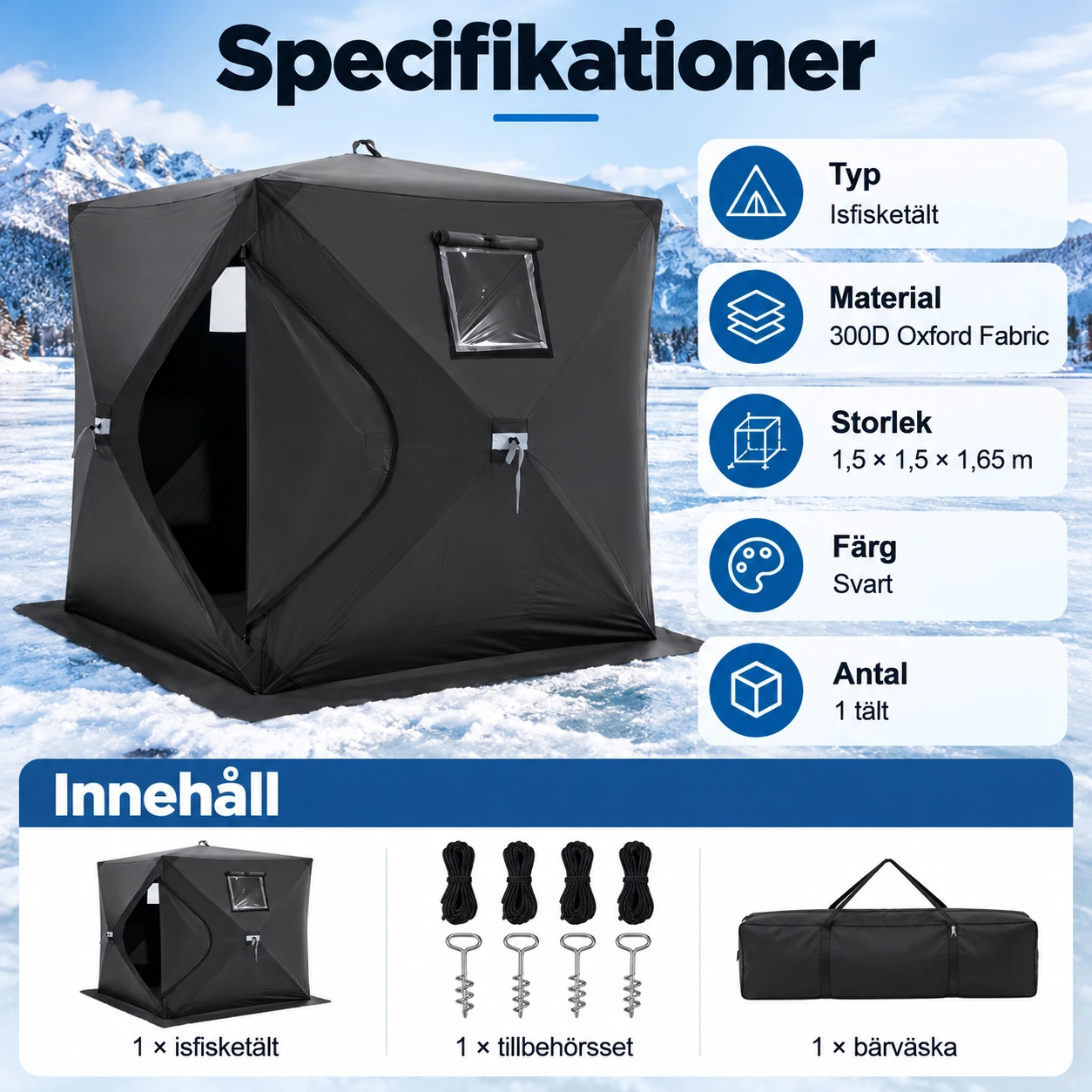 Isfisketält för 1–2 personer med snabb uppsättning