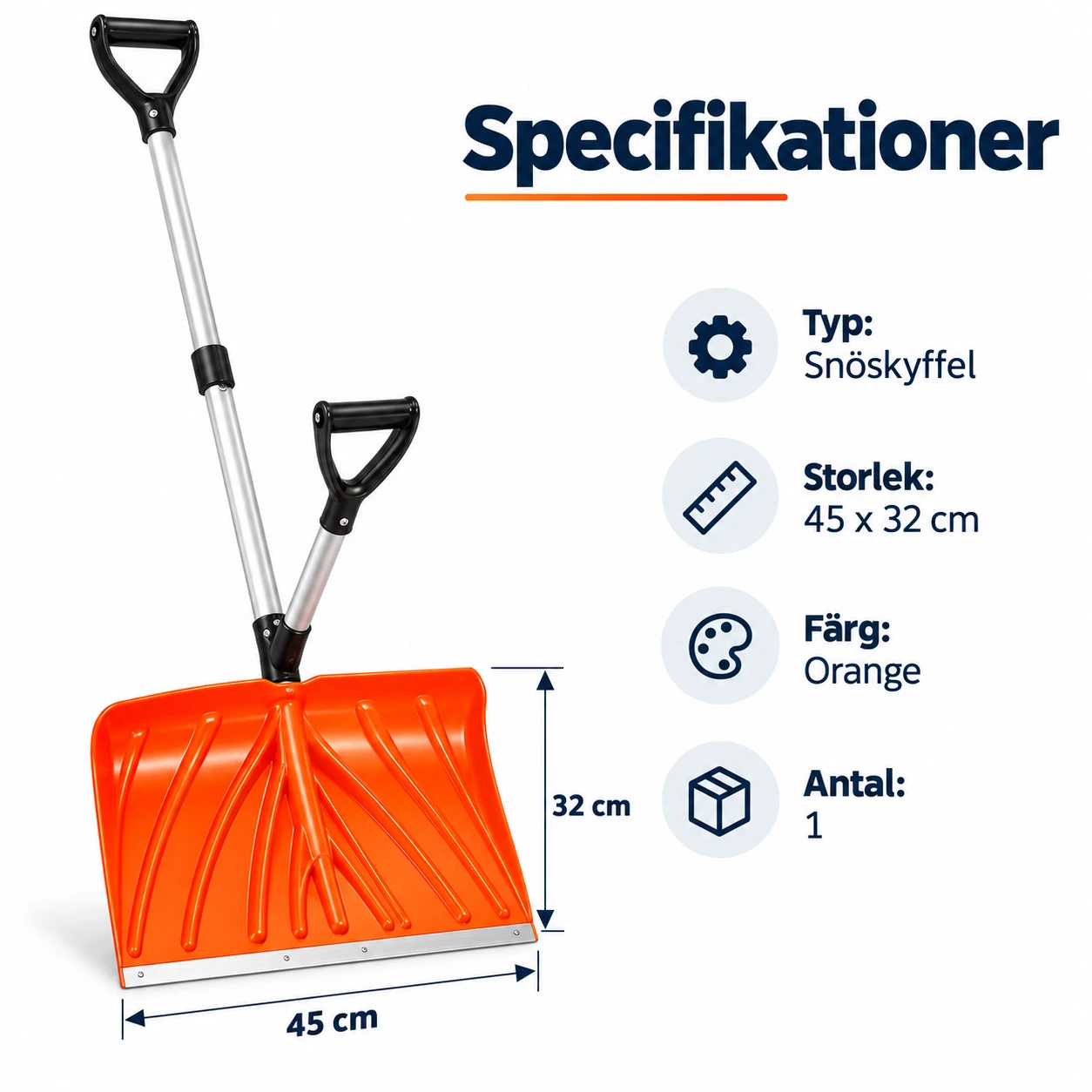 Snöskyffel för gångar och uppfart med D-handtag