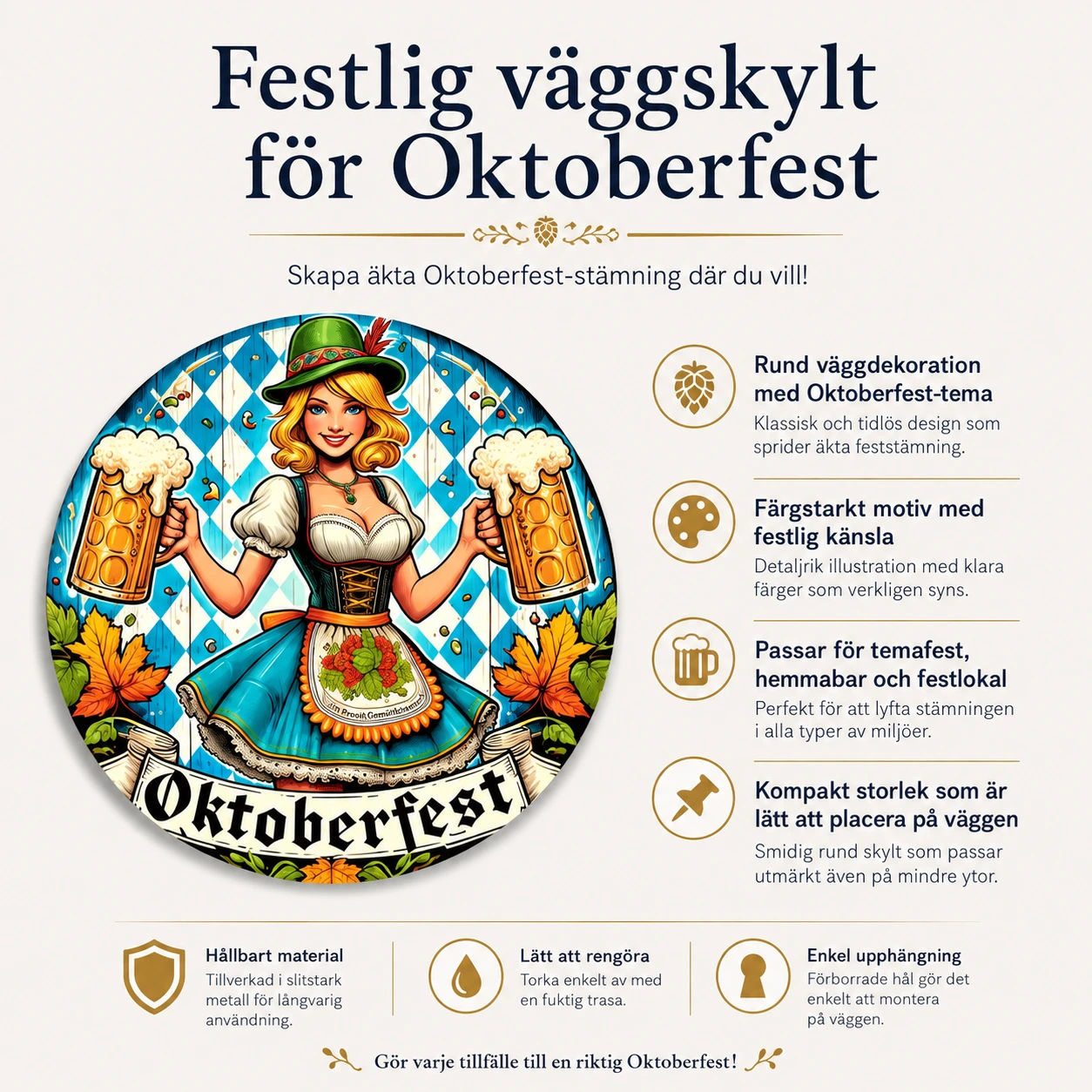 Rund väggskylt för Oktoberfest 20 x 20 cm