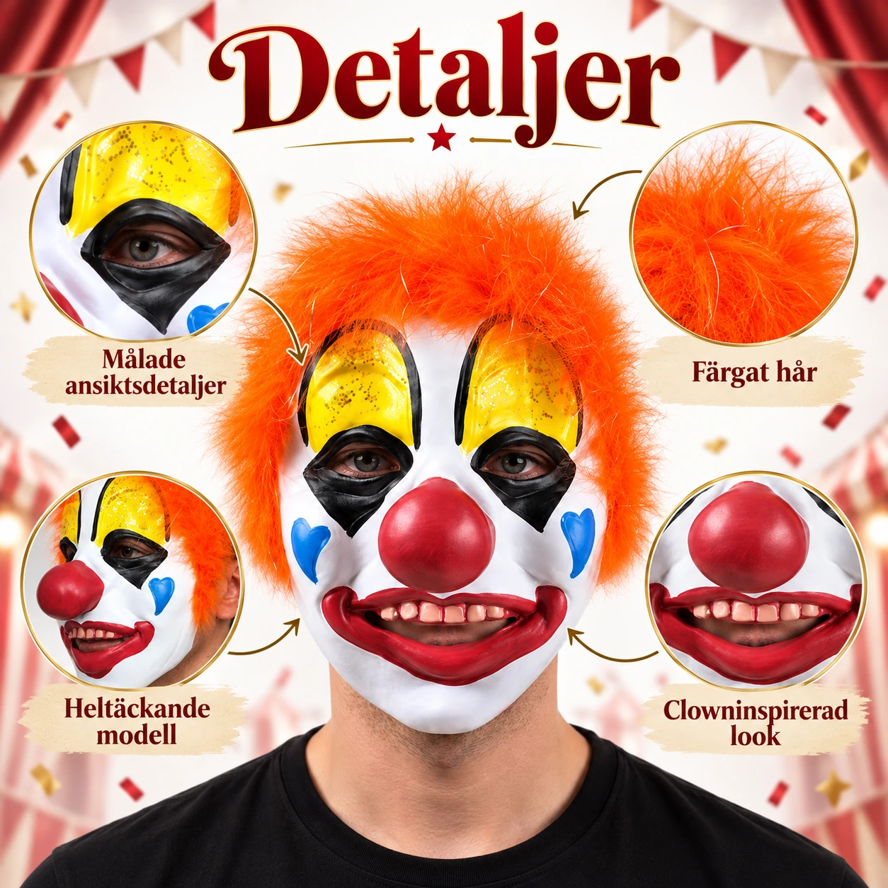 Heldekkende klovnemaske