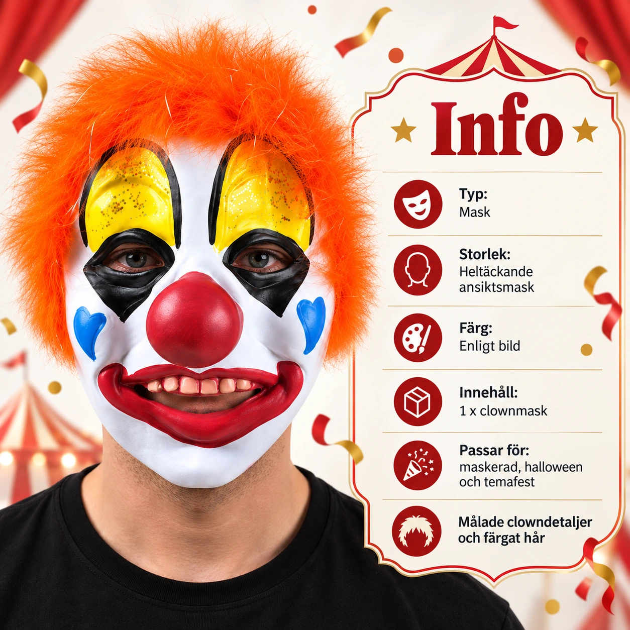 Heldekkende klovnemaske
