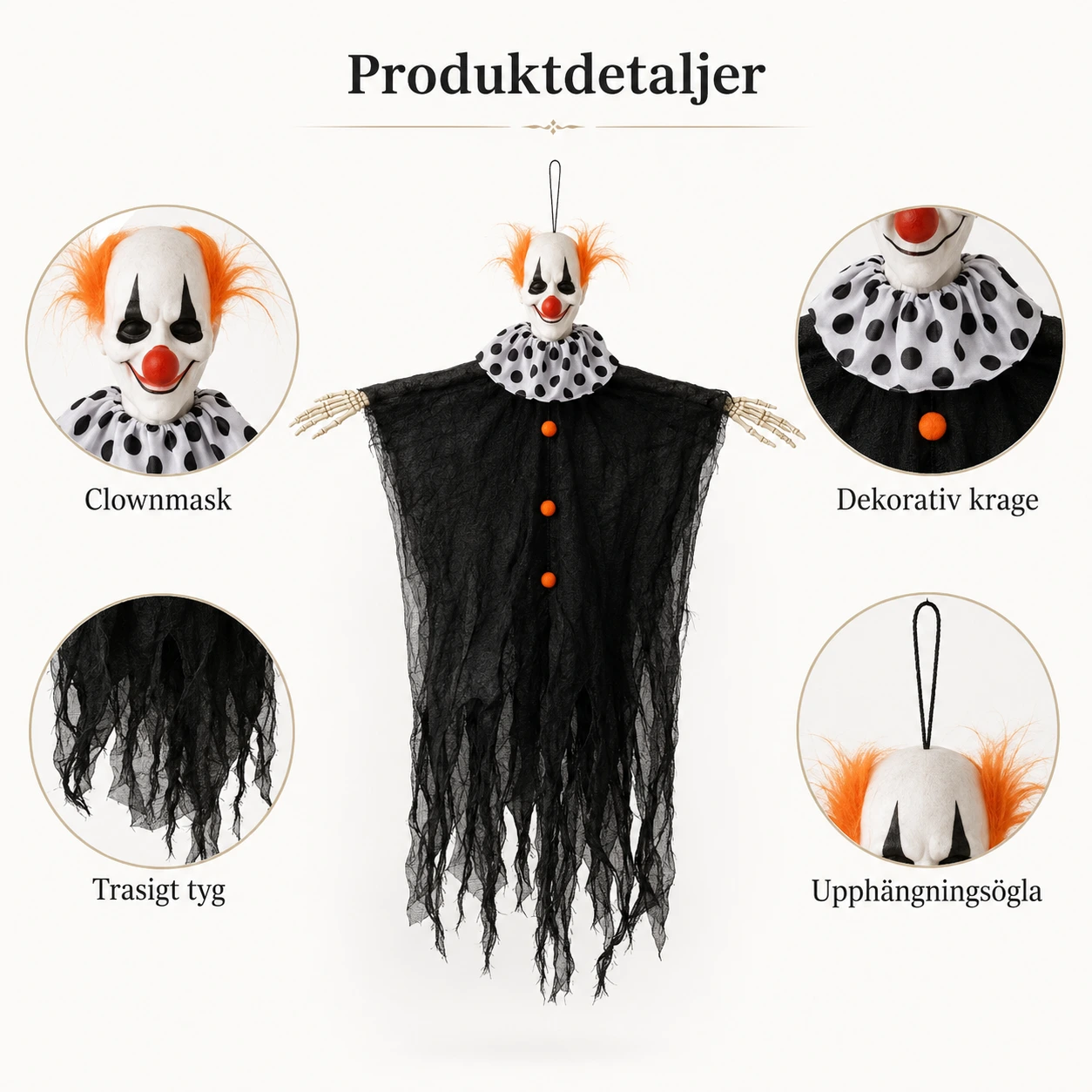 Hängande clownspöke för halloweendekoration 78 x 55 cm