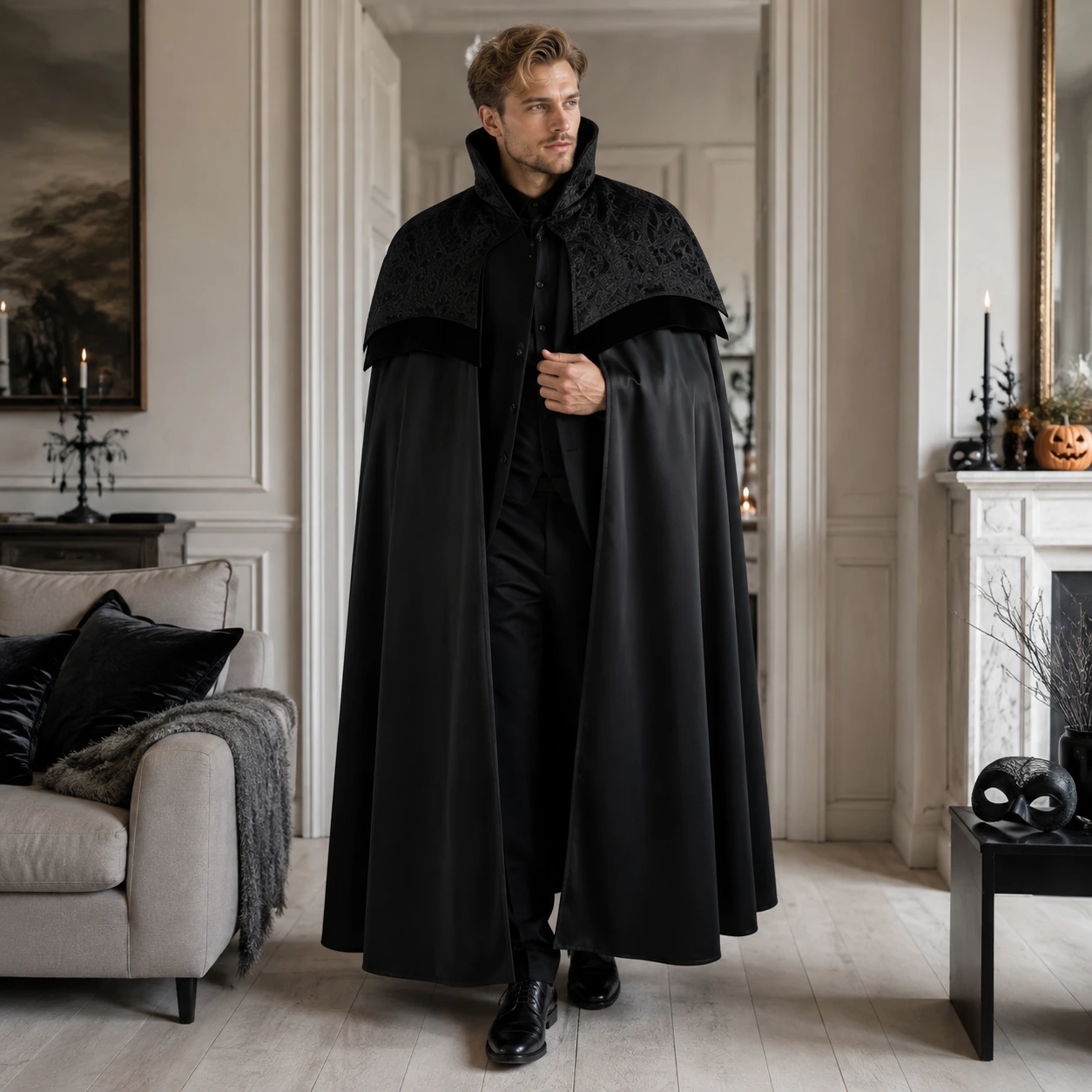 Vampyrmantel med hög krage för maskerad