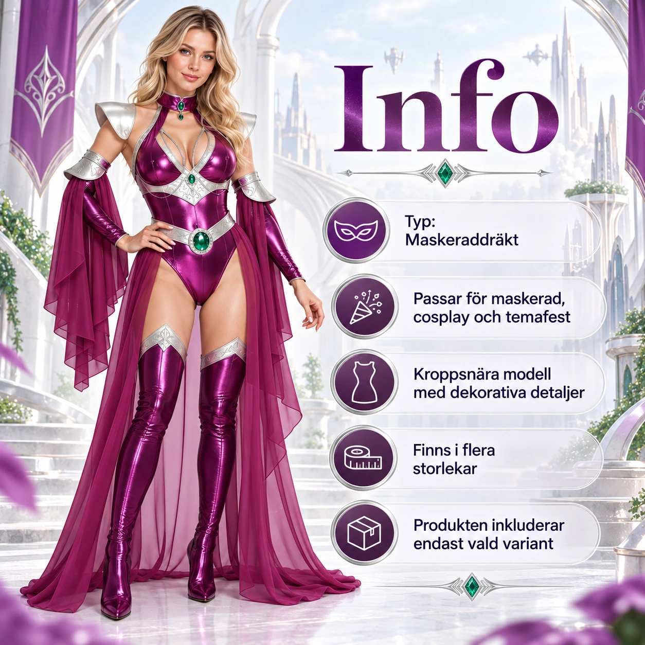 Lila Starfire Cosplay Dräkt med Mantel och Ärmskydd Set för Damer