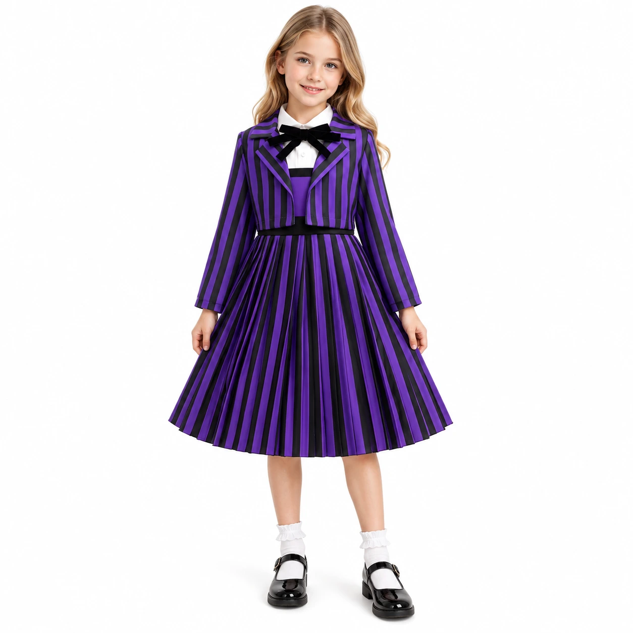 Lasten mekko takilla ja rusetilla, violetti ja musta