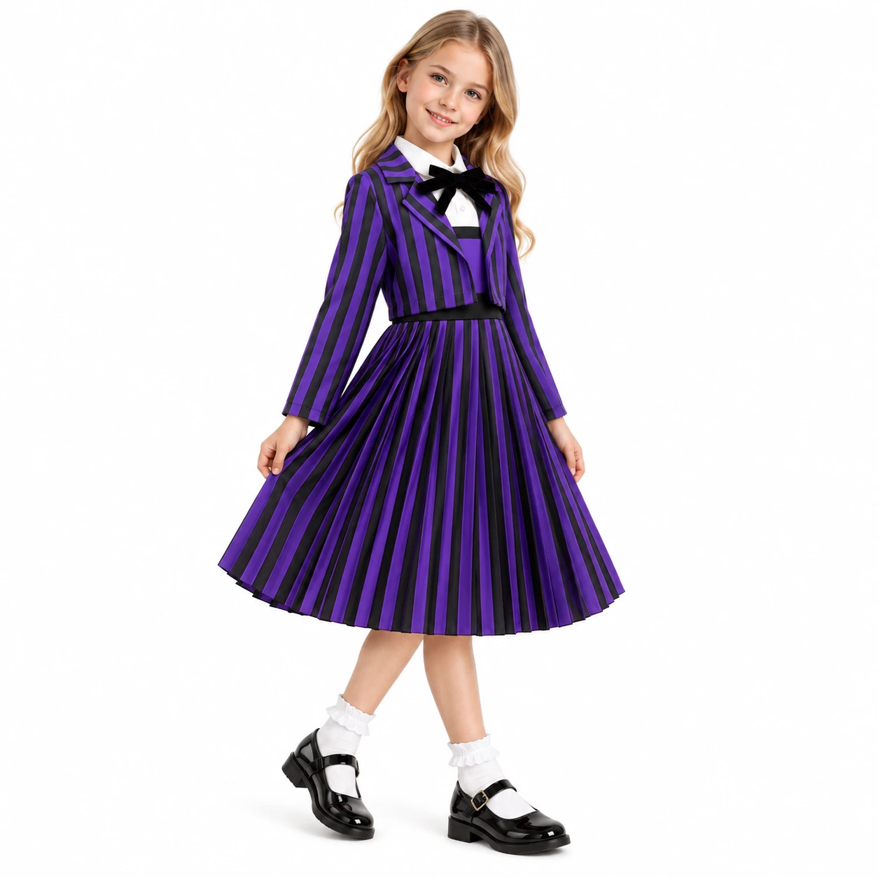 Lasten mekko takilla ja rusetilla, violetti ja musta