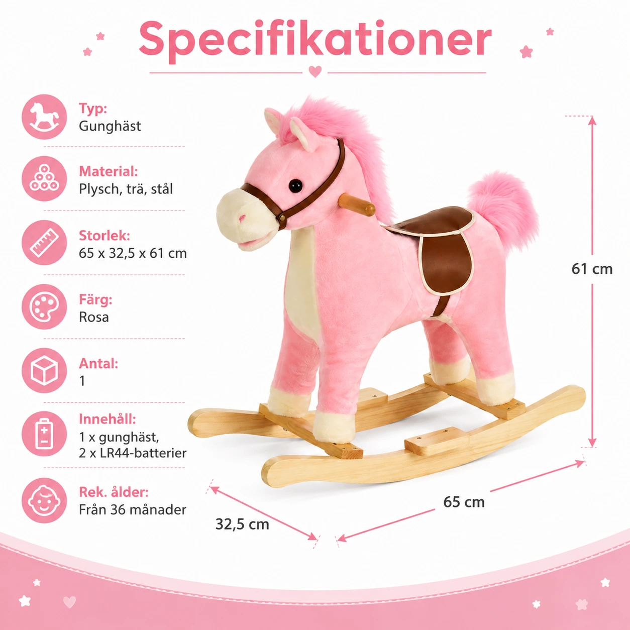 Gunghäst med ljud och rörlig mun och svans