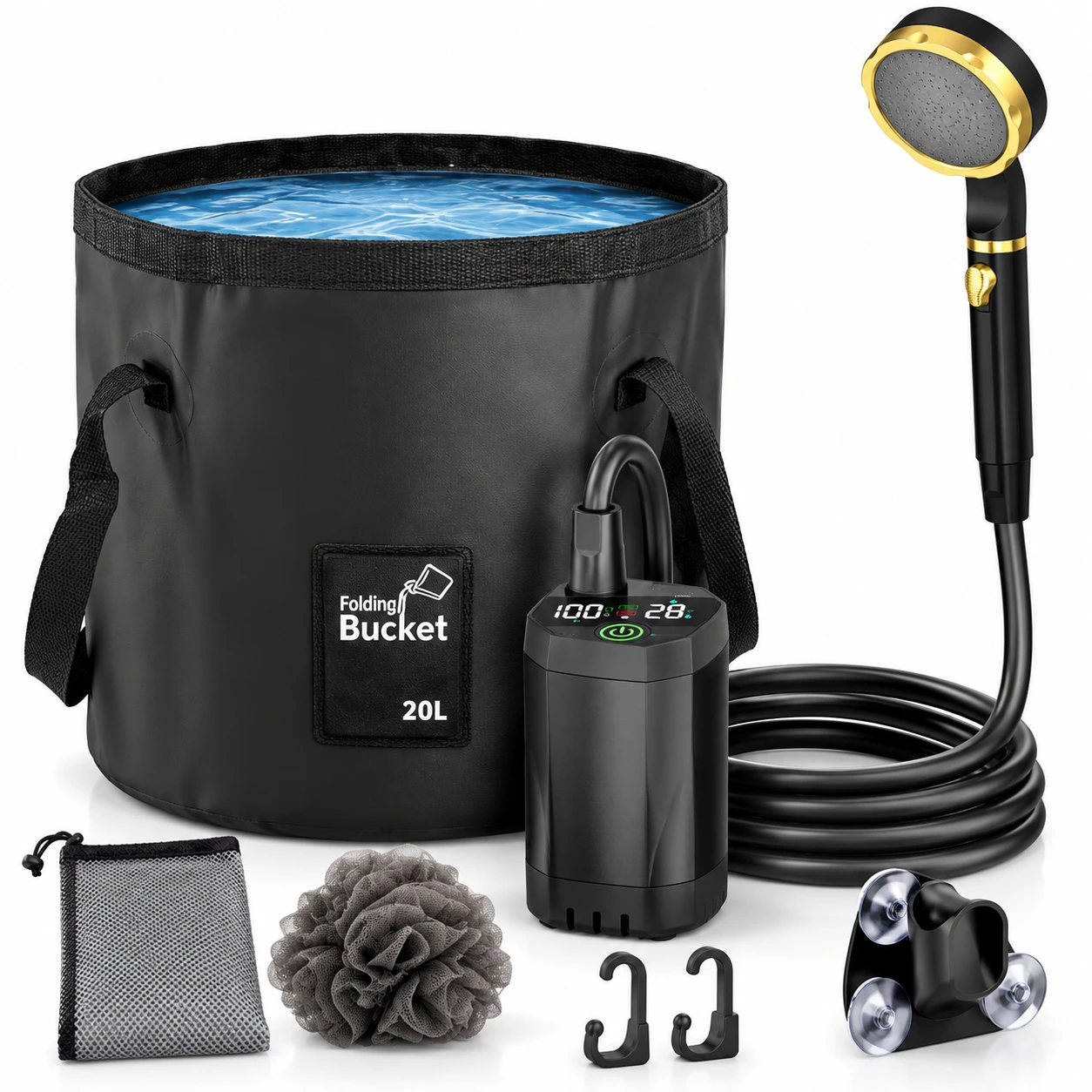 Campingdusch kit med digital display och 20 l hink