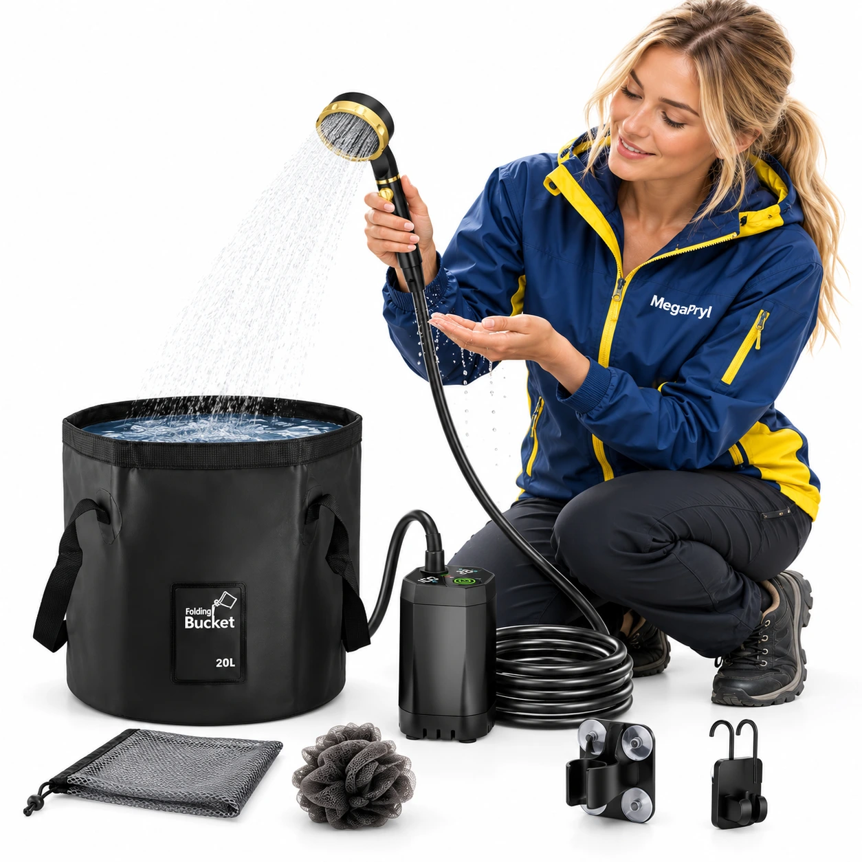 Campingdusch kit med digital display och 20 l hink