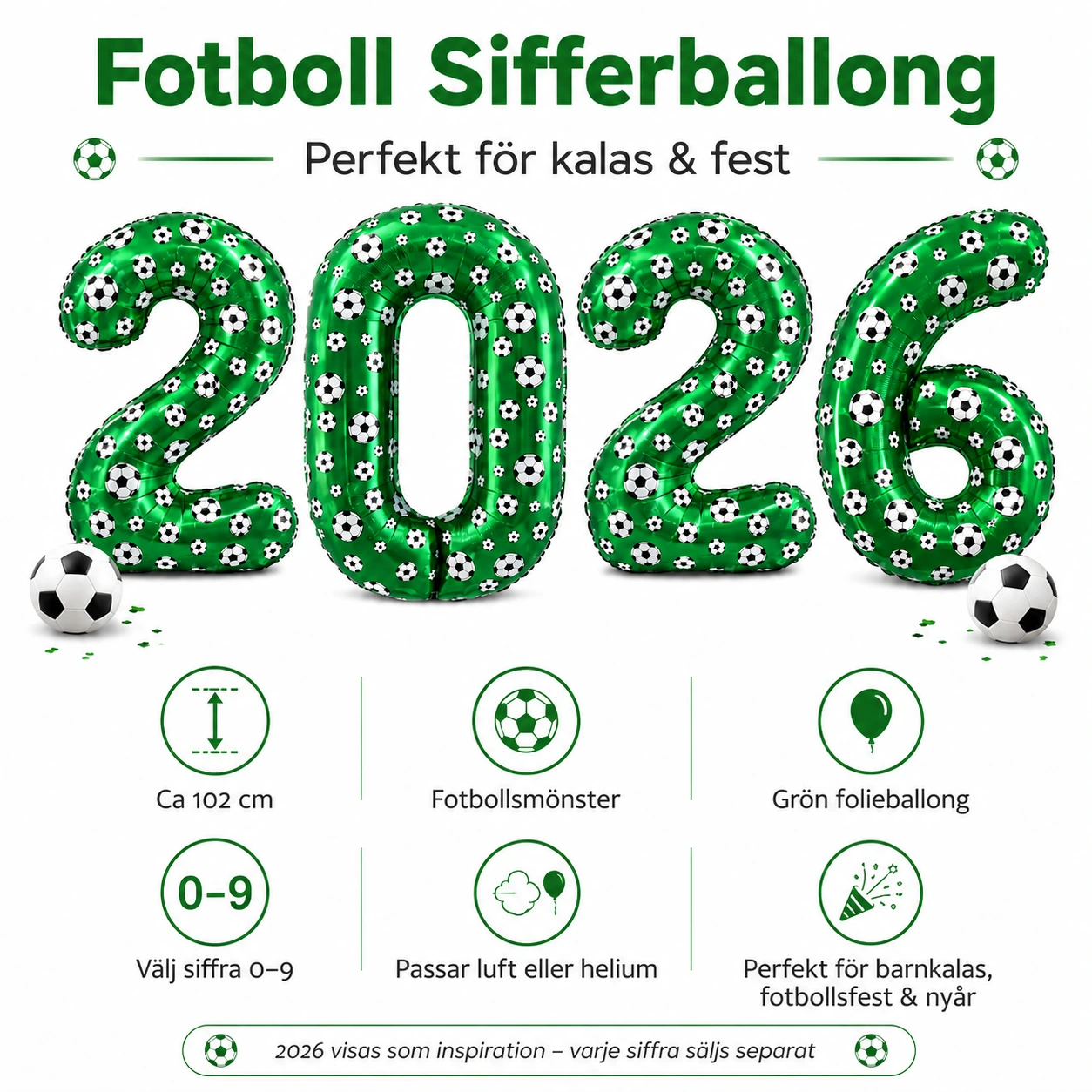 Fotboll Sifferballong 102 cm – Grön Folieballong