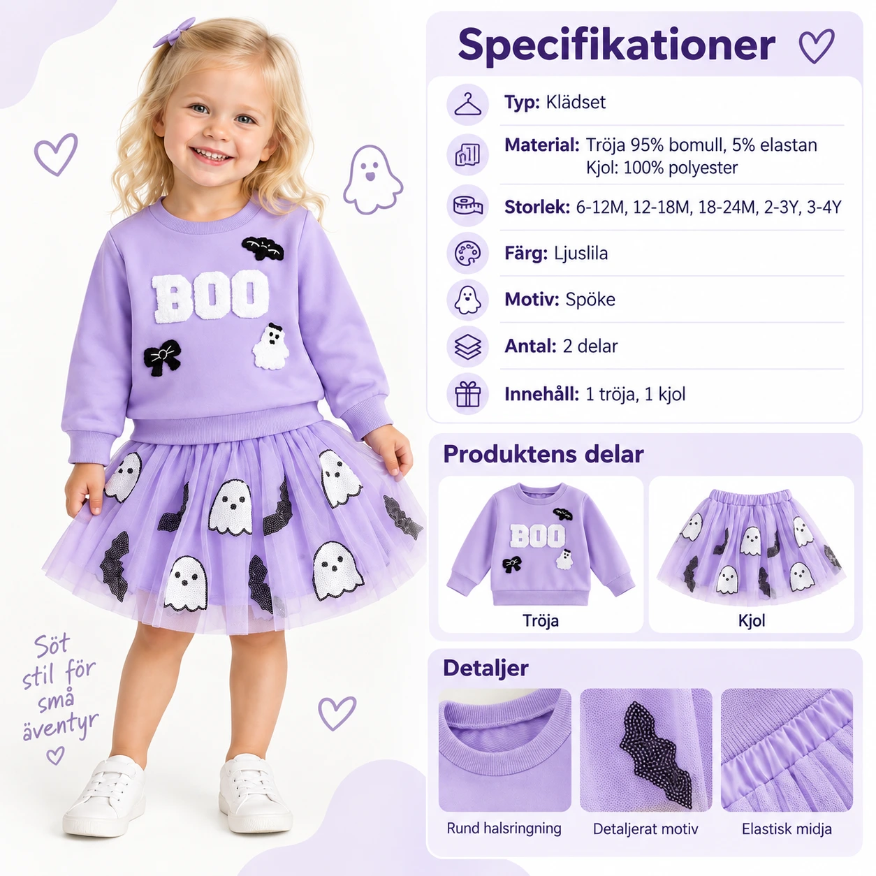 Spökdräkt barn med tröja och tyllkjol