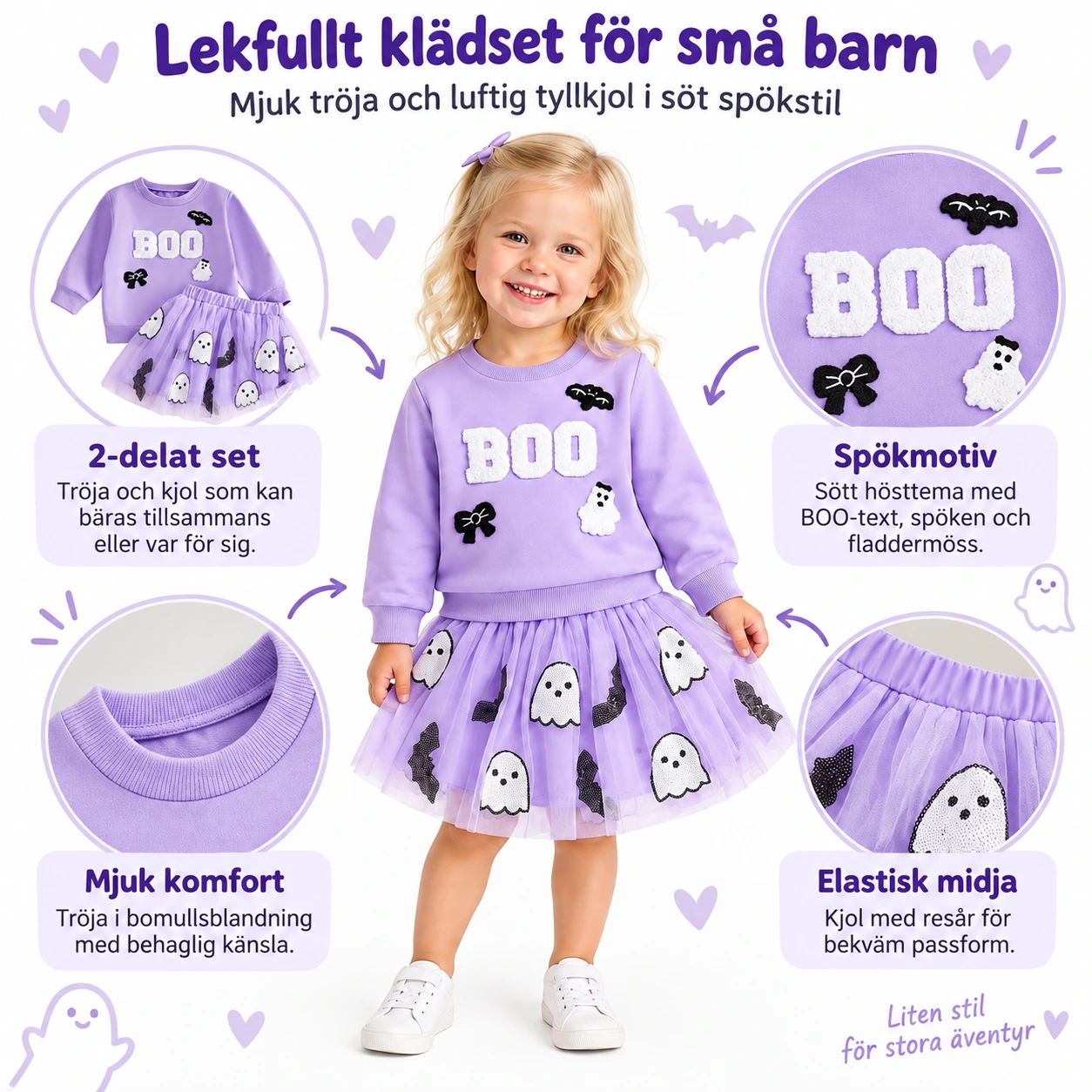 Spökdräkt barn med tröja och tyllkjol