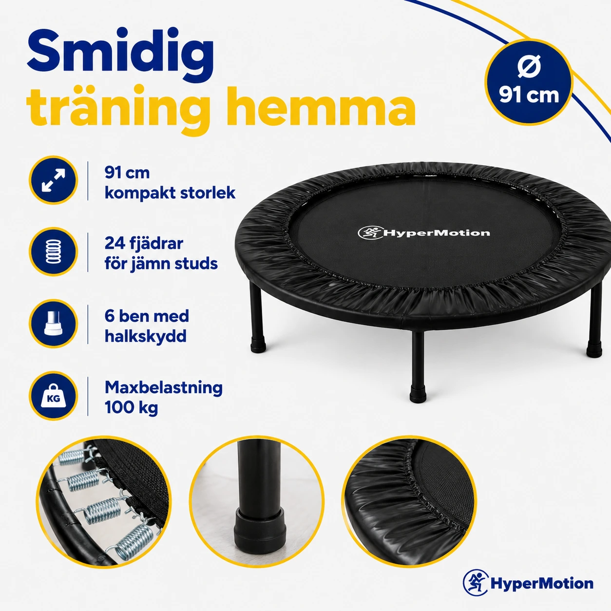 Fitnessstudsmatta 91 cm för hemmaträning med stålkonstruktion