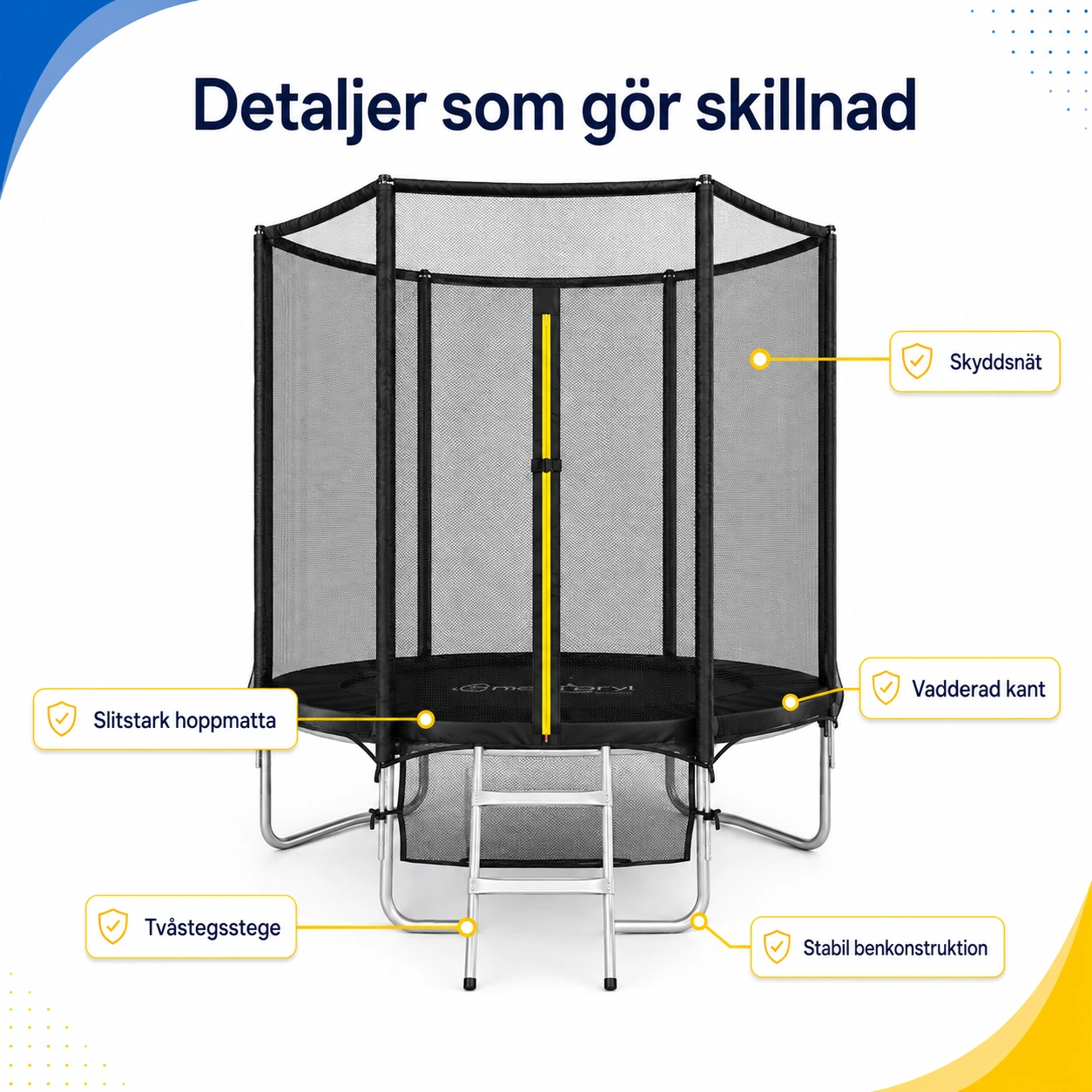 Sportnow Utomhustrampolin för Barn Ø183 cm med Skyddsnät och Stege, Svart