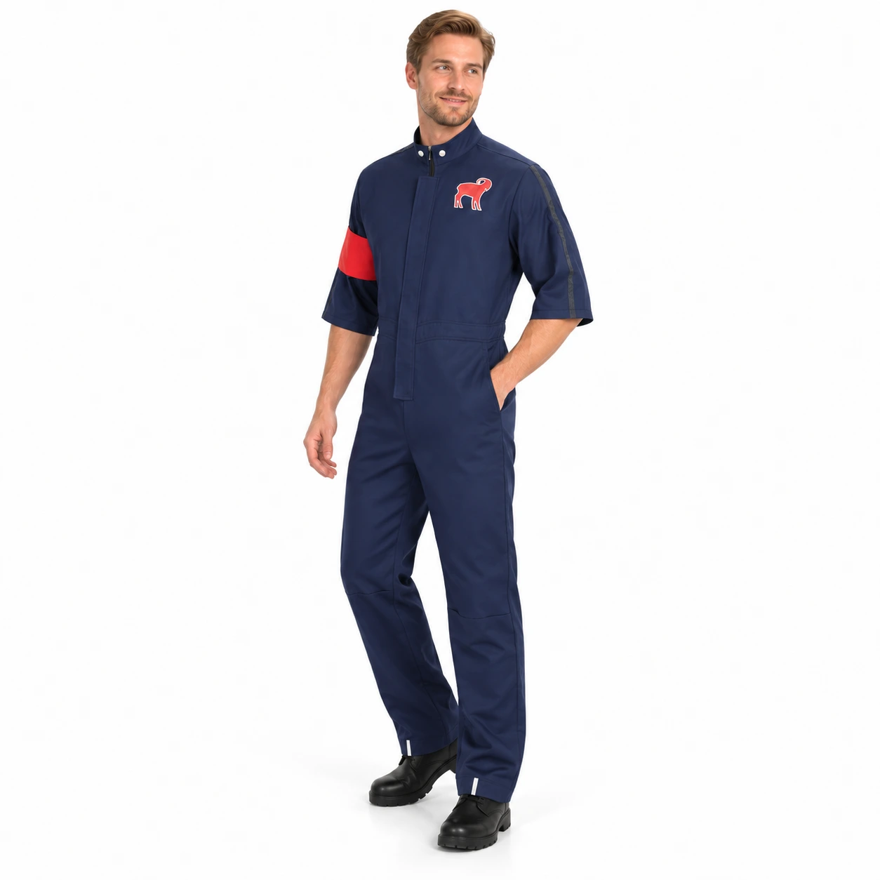 Jumpsuit herr med krage och helkroppsdesign