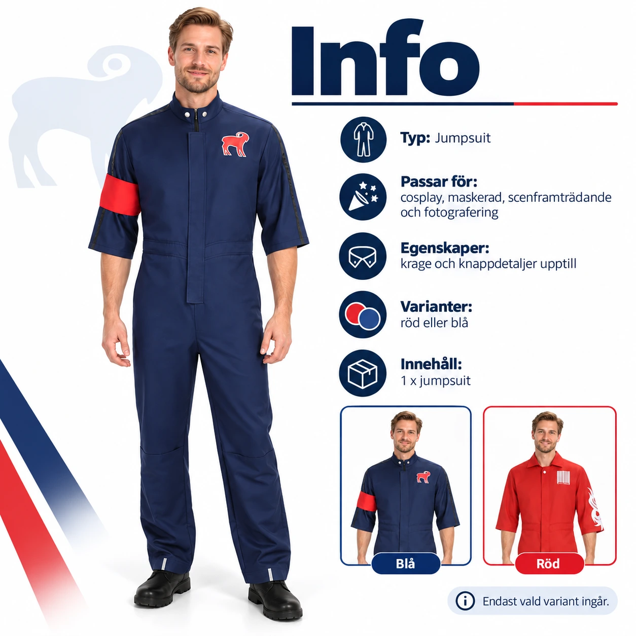Jumpsuit herr med krage och helkroppsdesign
