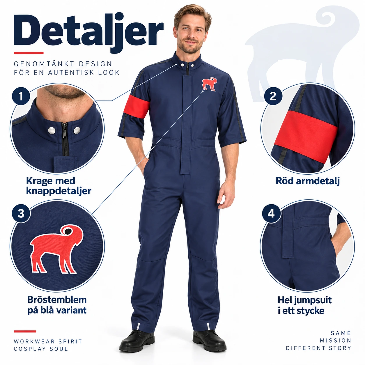 Jumpsuit herr med krage och helkroppsdesign